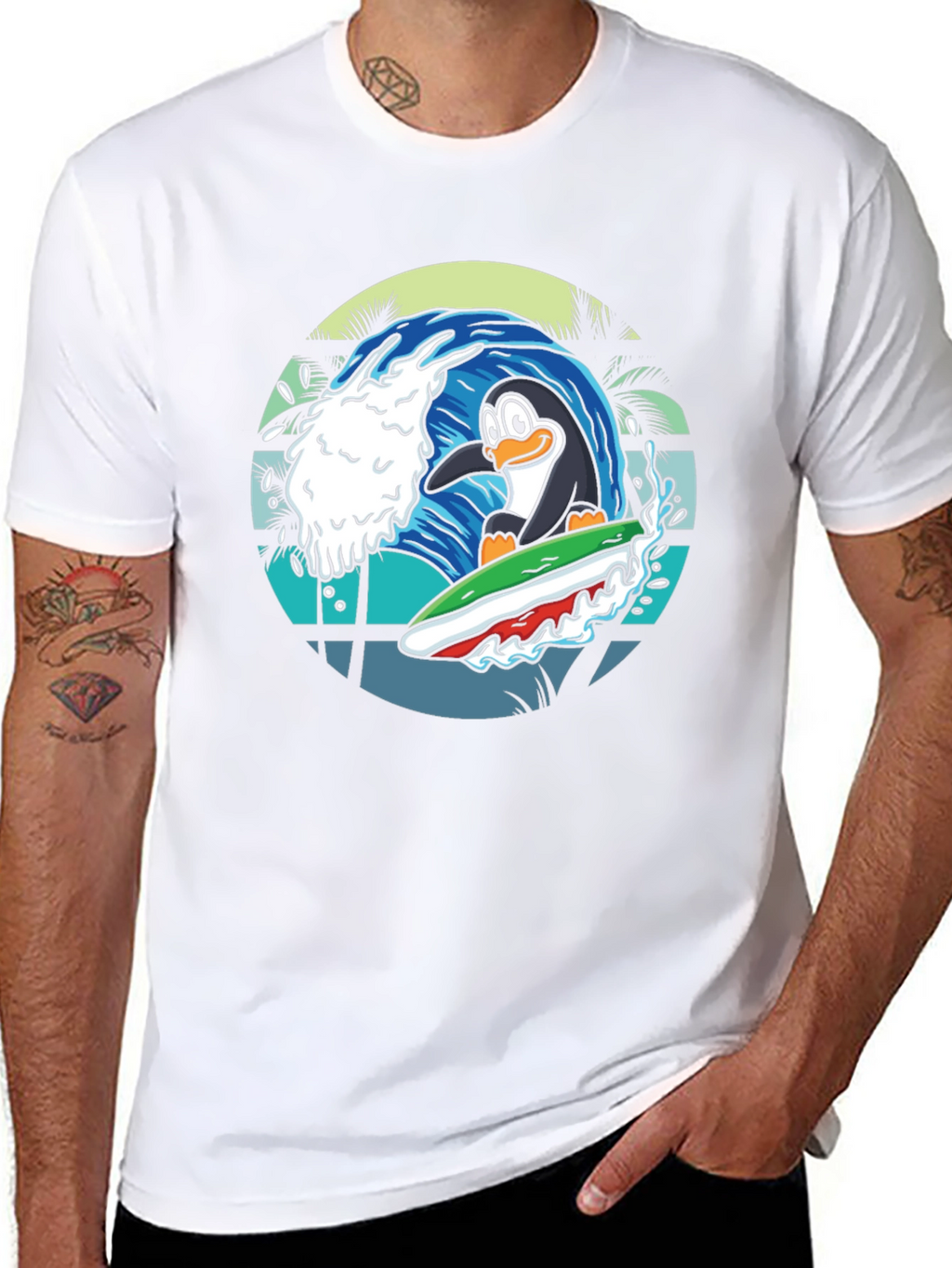 Surfing Penguin Graphic Tee - Black