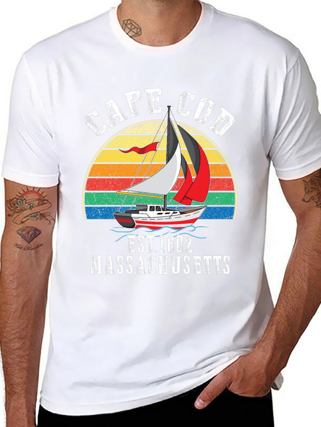 Cape Cod Sailboat T-Shirt - Retro Massachusetts Tee