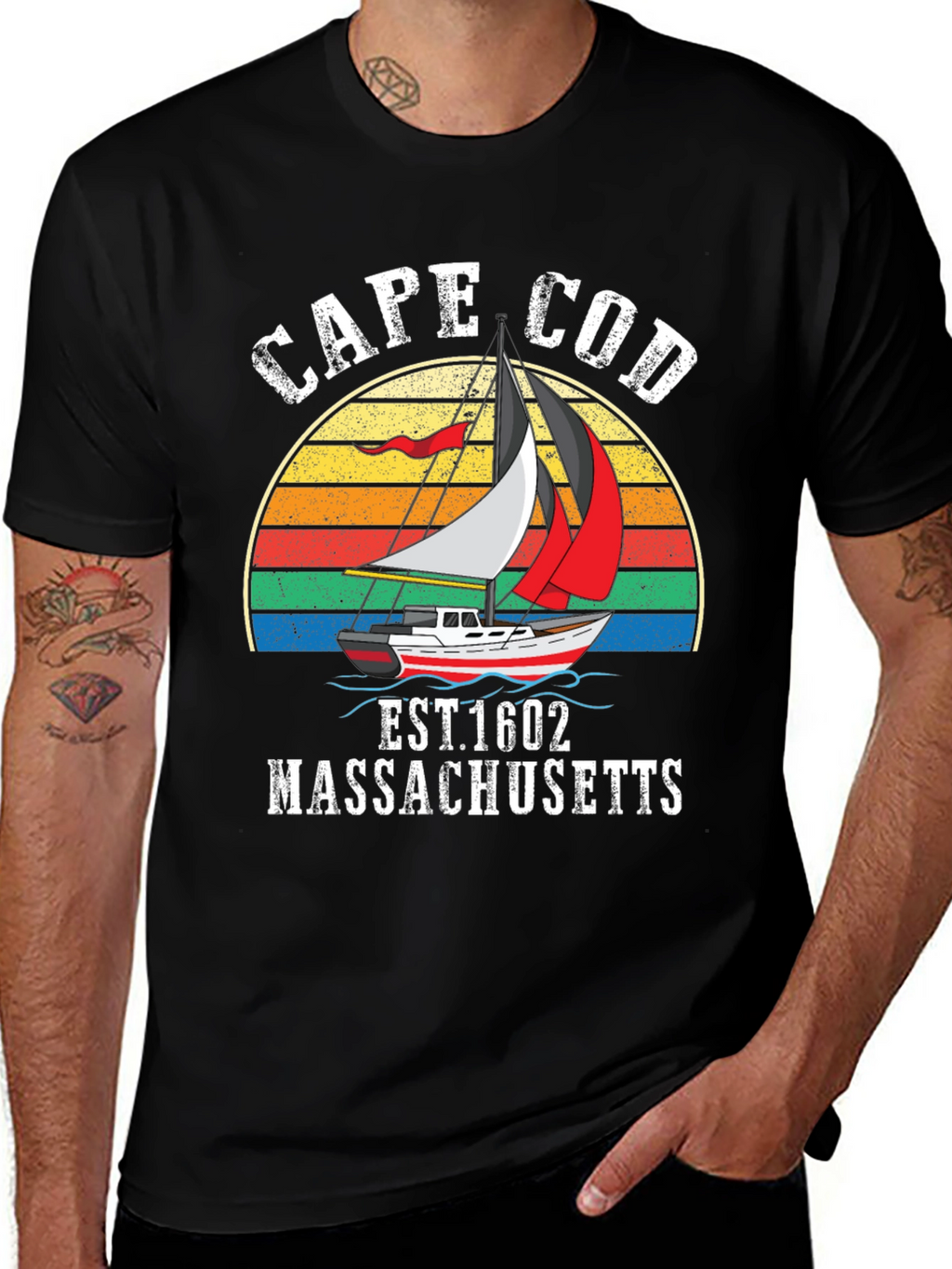 Cape Cod Sailboat T-Shirt - Retro Massachusetts Tee
