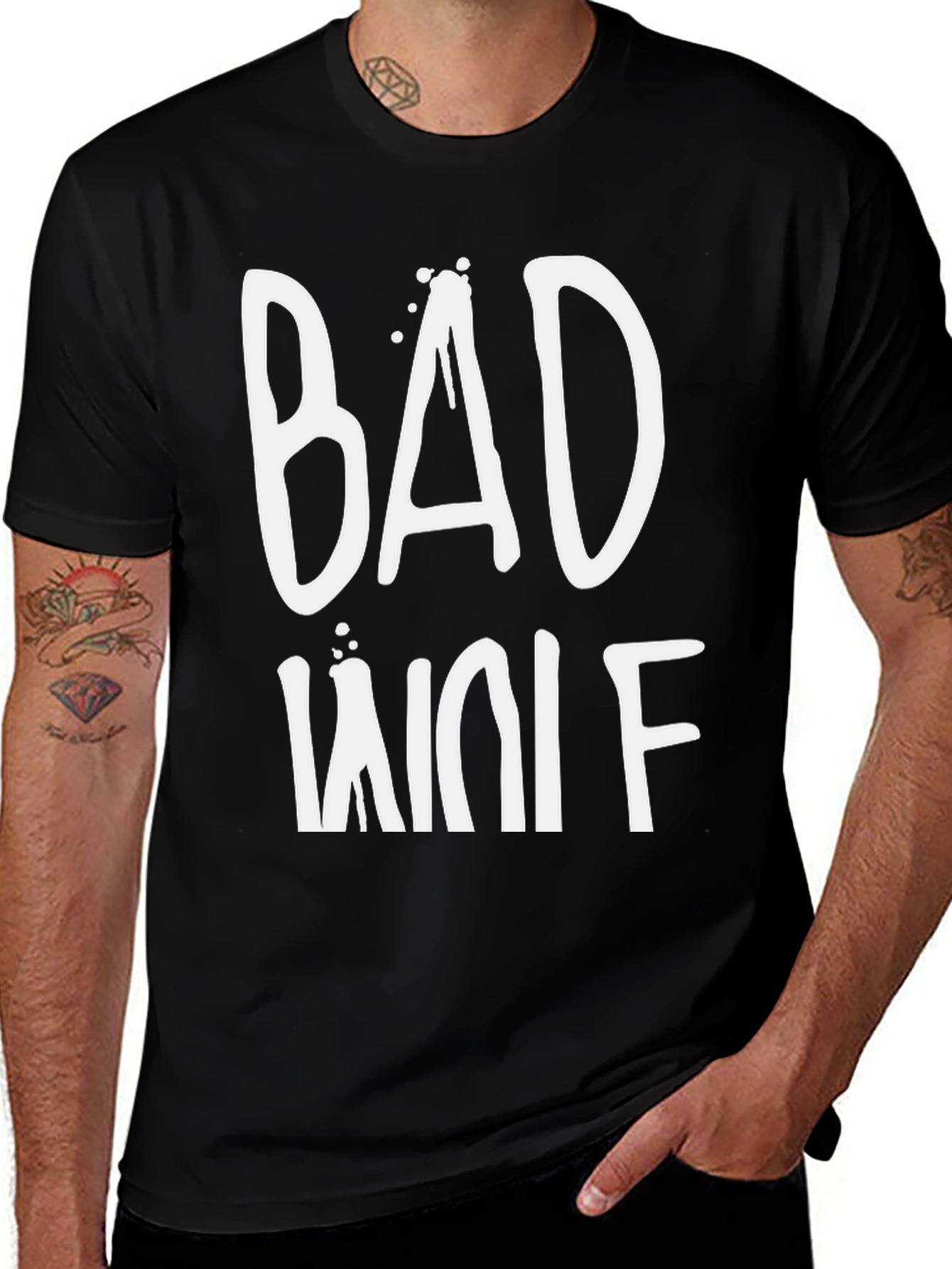 Bad Wolf Graphic Tee - Mens Black Cotton T-Shirt