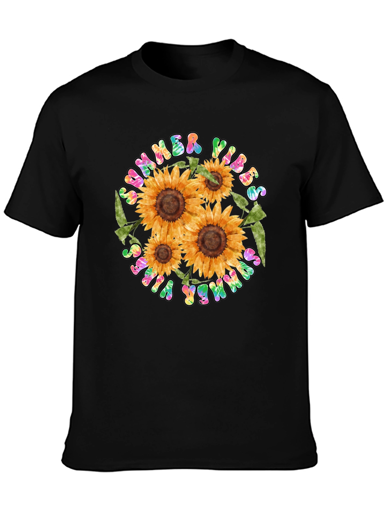 Summer Vibes Sunflower Graphic Tee - Black