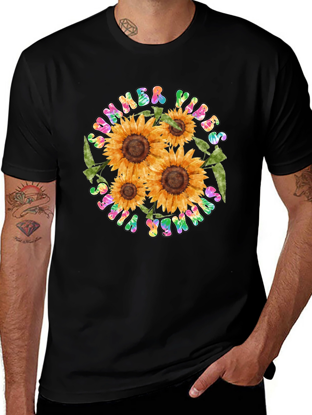 Summer Vibes Sunflower Graphic Tee - Black