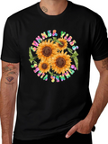 Summer Vibes Sunflower Graphic Tee - Black