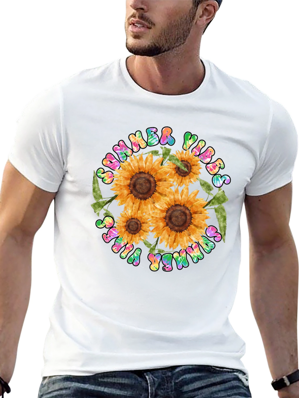 Summer Vibes Sunflower Graphic Tee - Black
