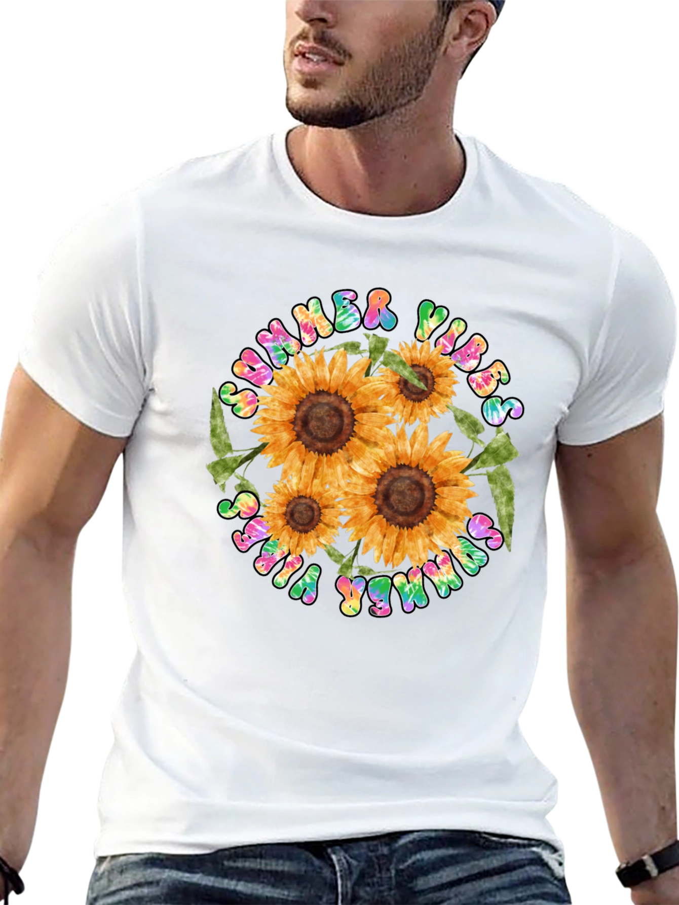 Summer Vibes Sunflower Graphic Tee - Black