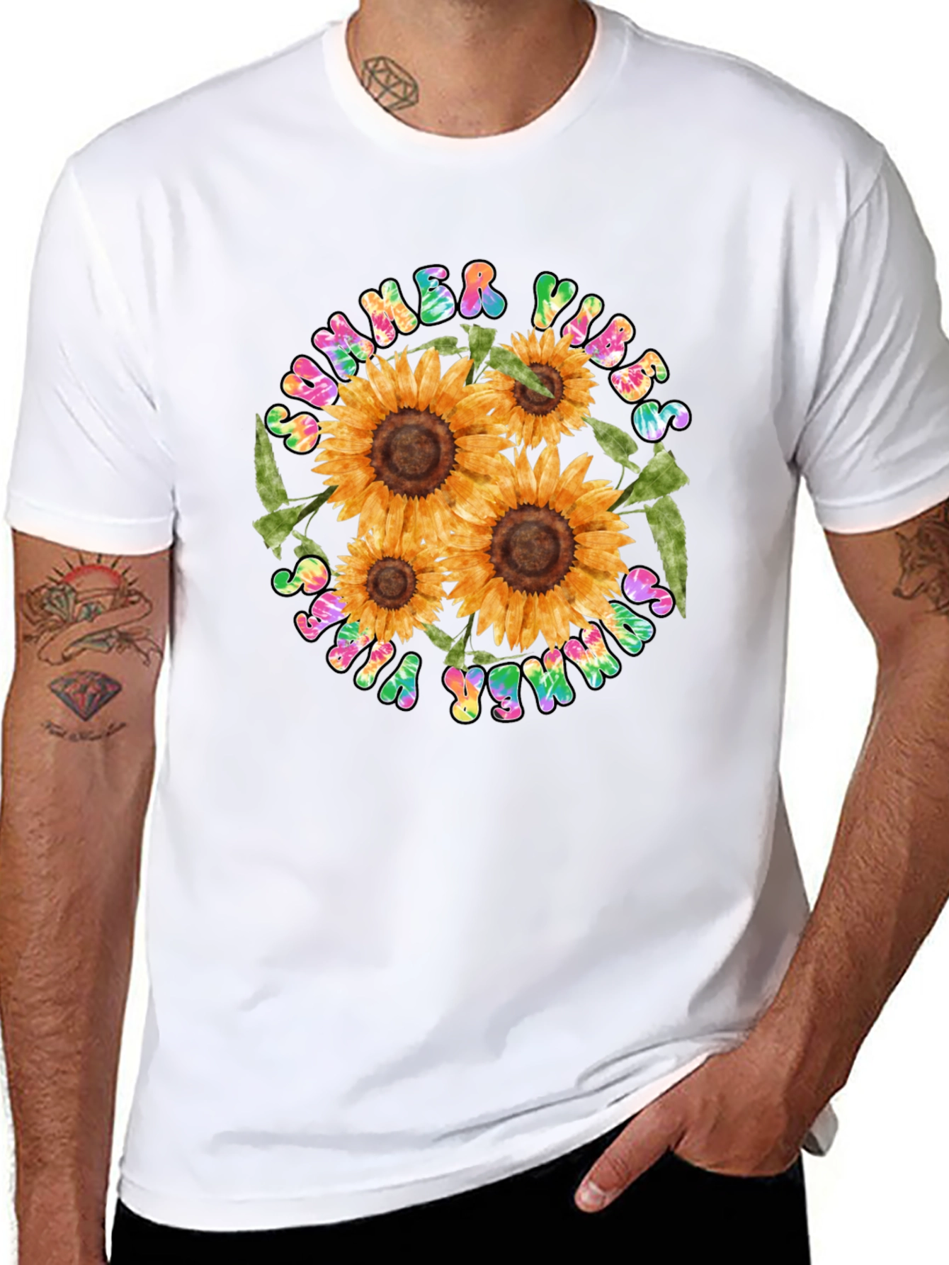 Summer Vibes Sunflower Graphic Tee - Black