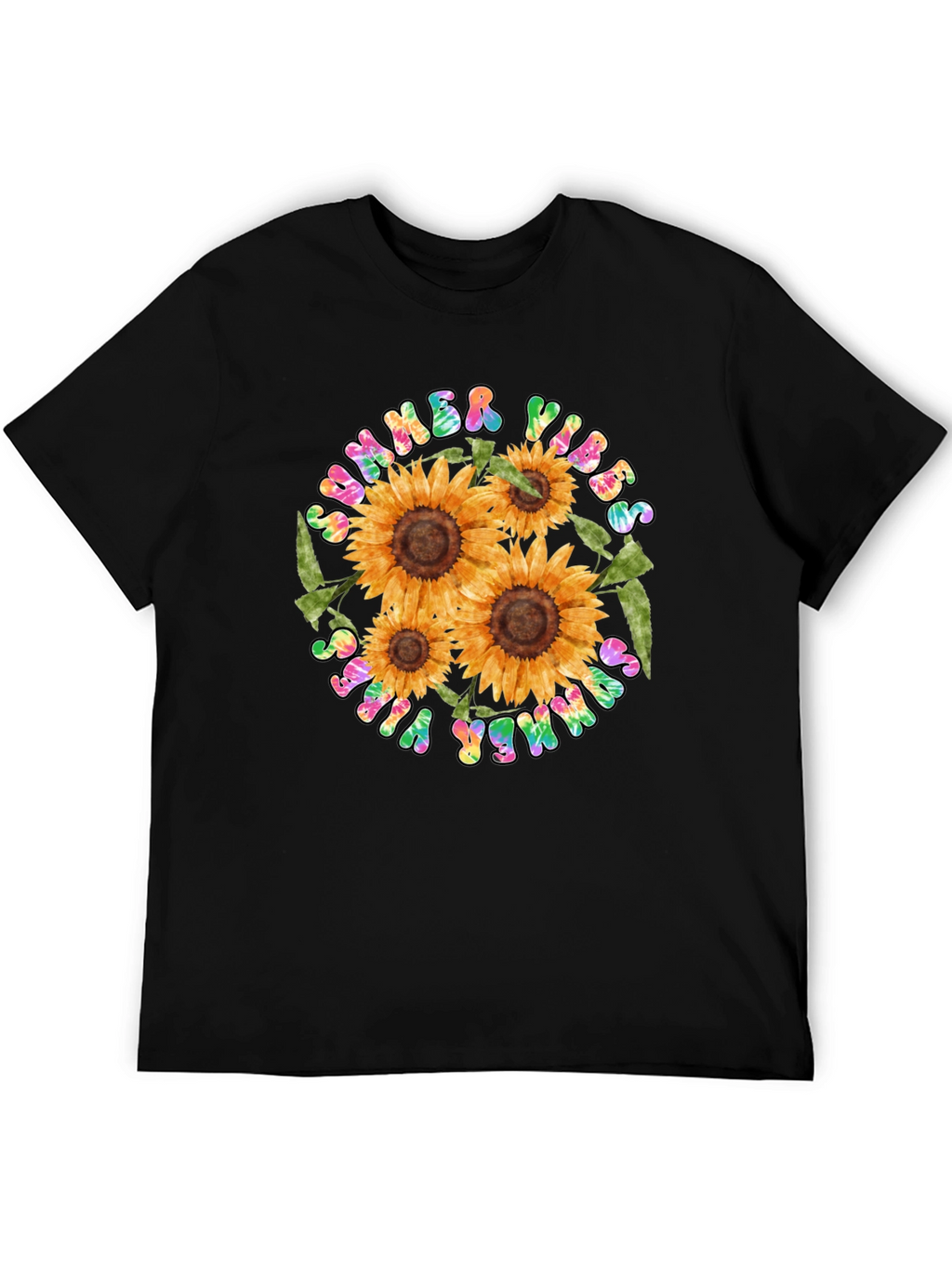 Summer Vibes Sunflower Graphic Tee - Black