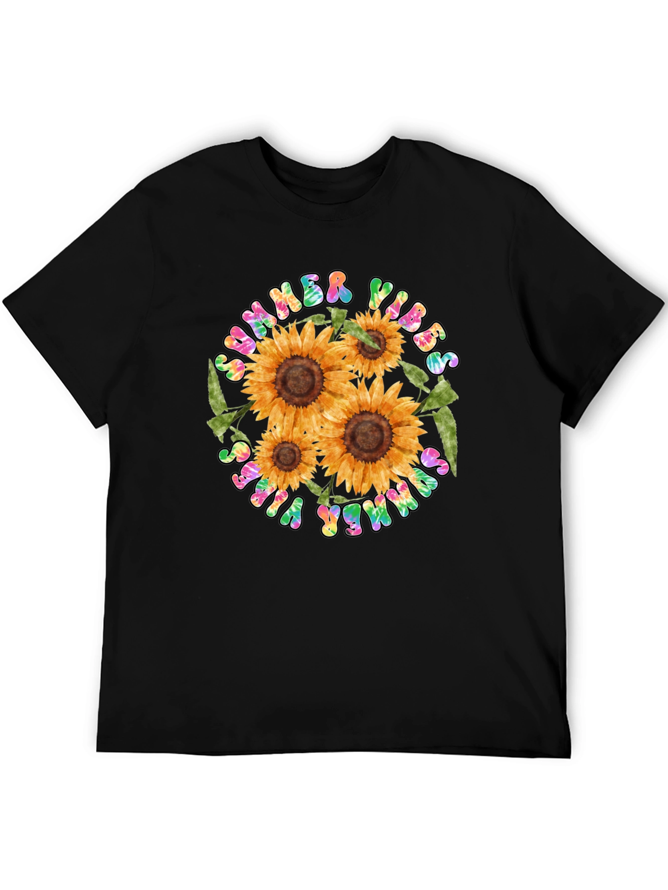 Summer Vibes Sunflower Graphic Tee - Black