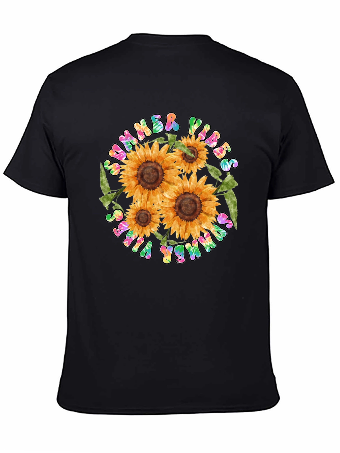 Summer Vibes Sunflower Graphic Tee - Black