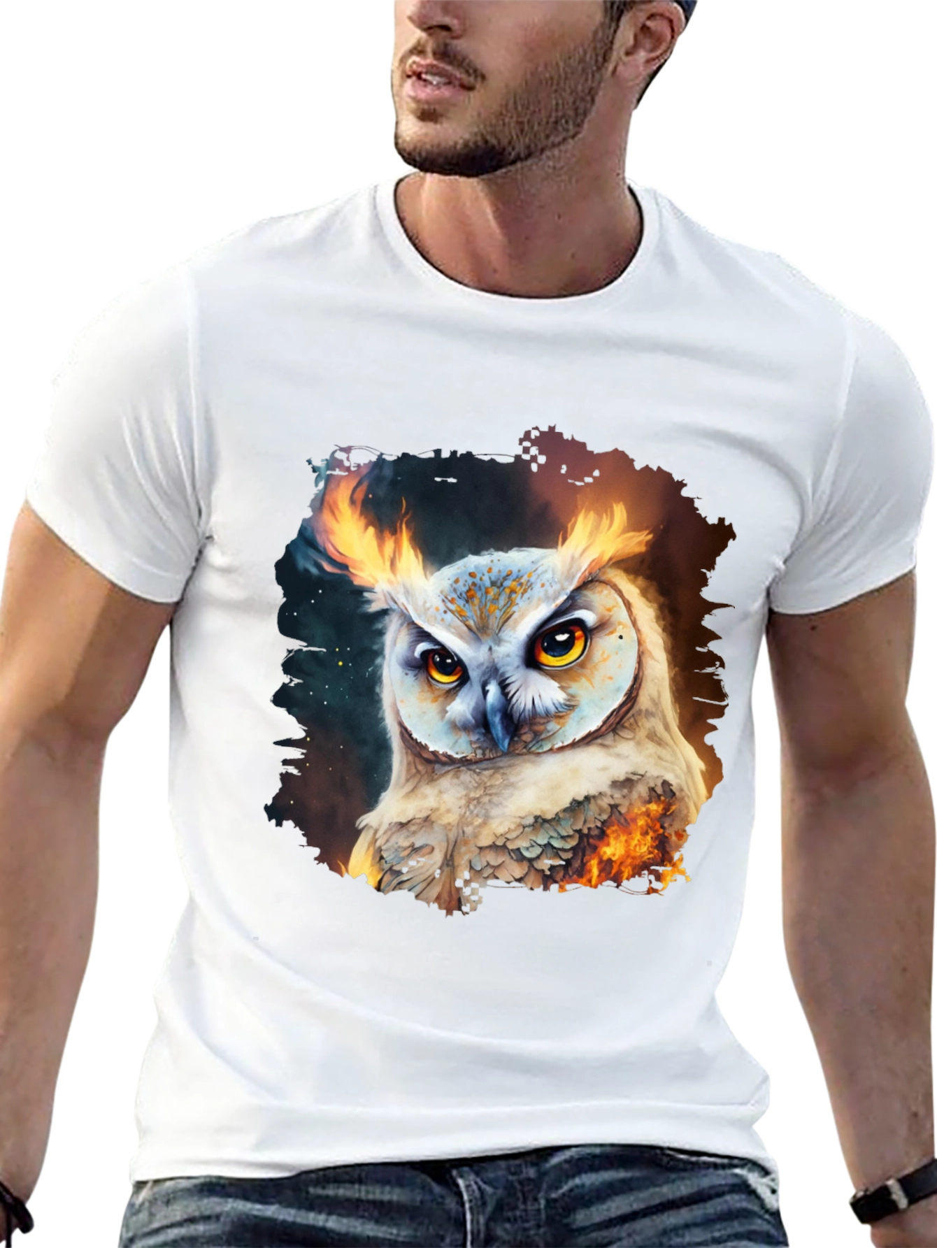 Fiery Owl Graphic Tee - Mens Black T-Shirt