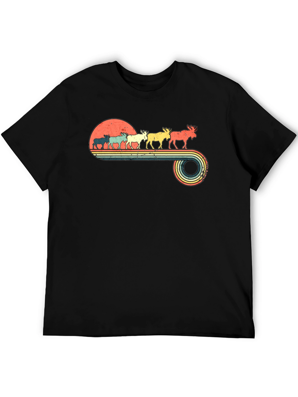 Retro Moose Sunset Graphic T-Shirt