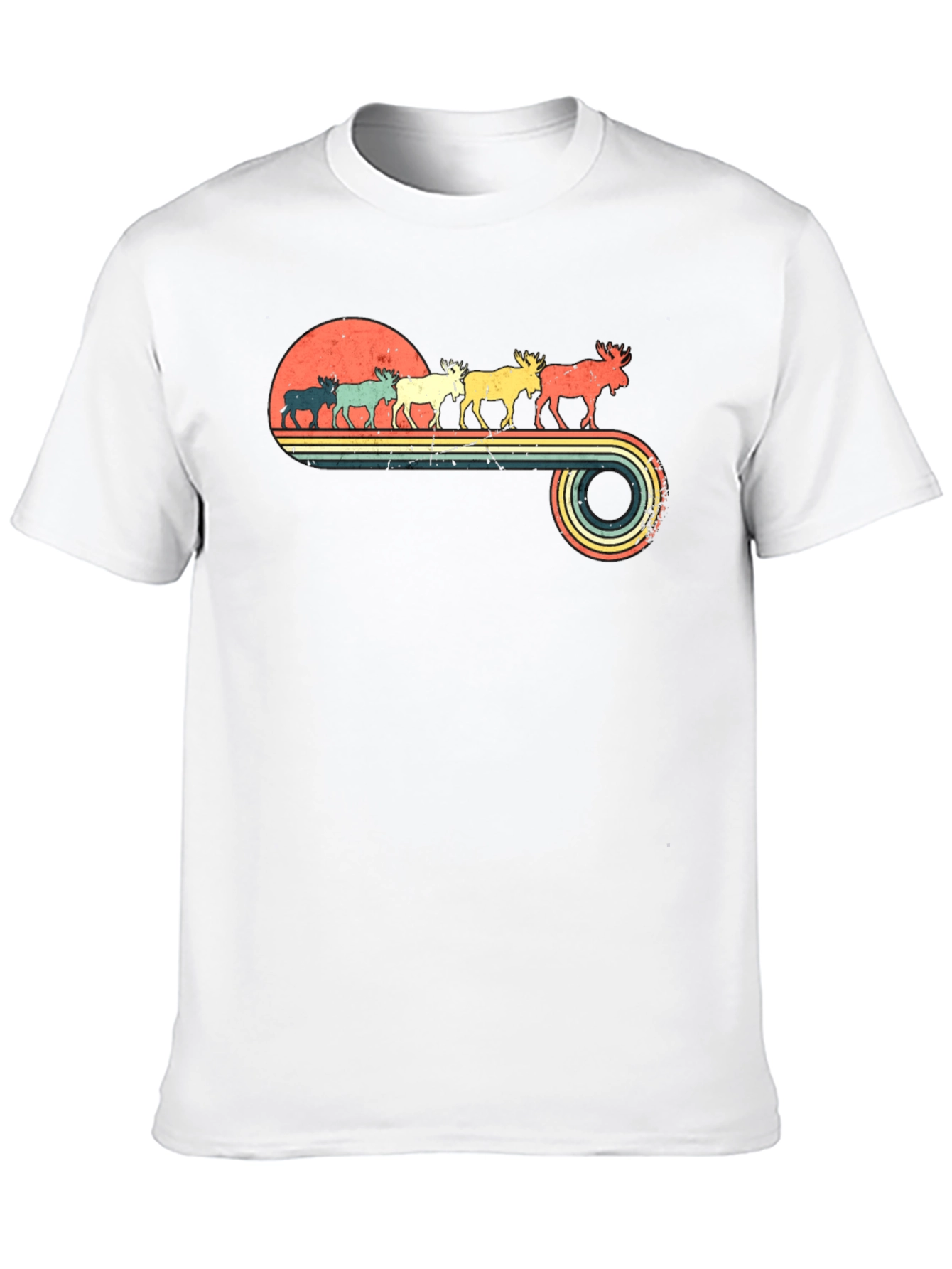 Retro Moose Sunset Graphic T-Shirt