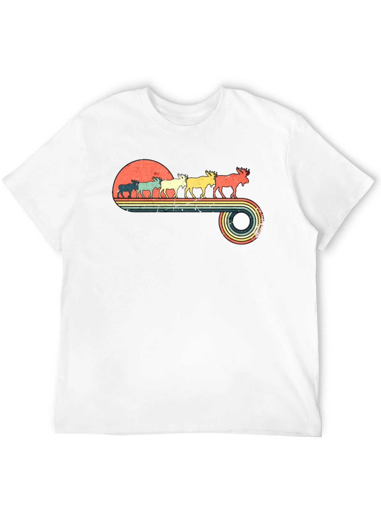 Retro Moose Sunset Graphic T-Shirt
