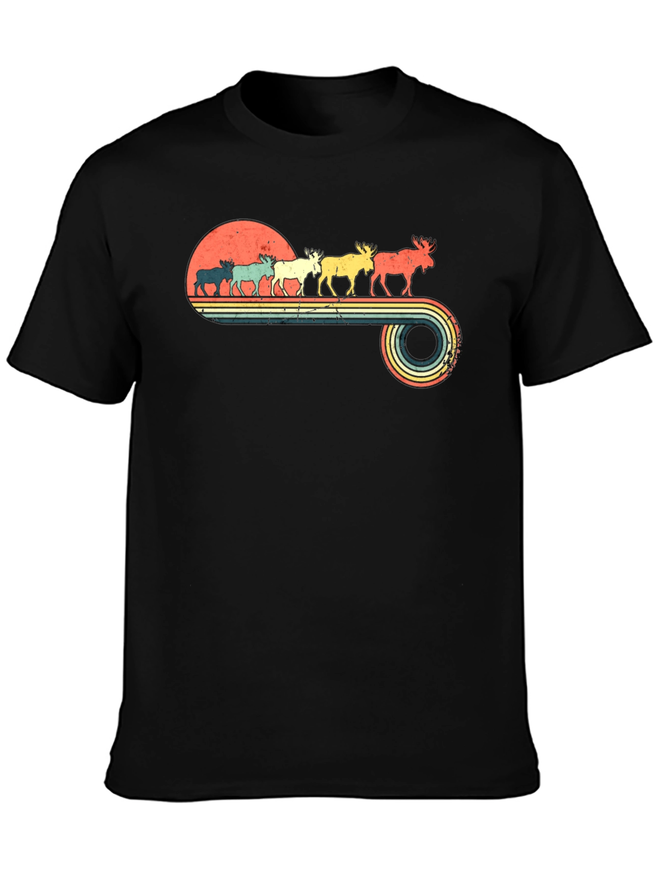 Retro Moose Sunset Graphic T-Shirt