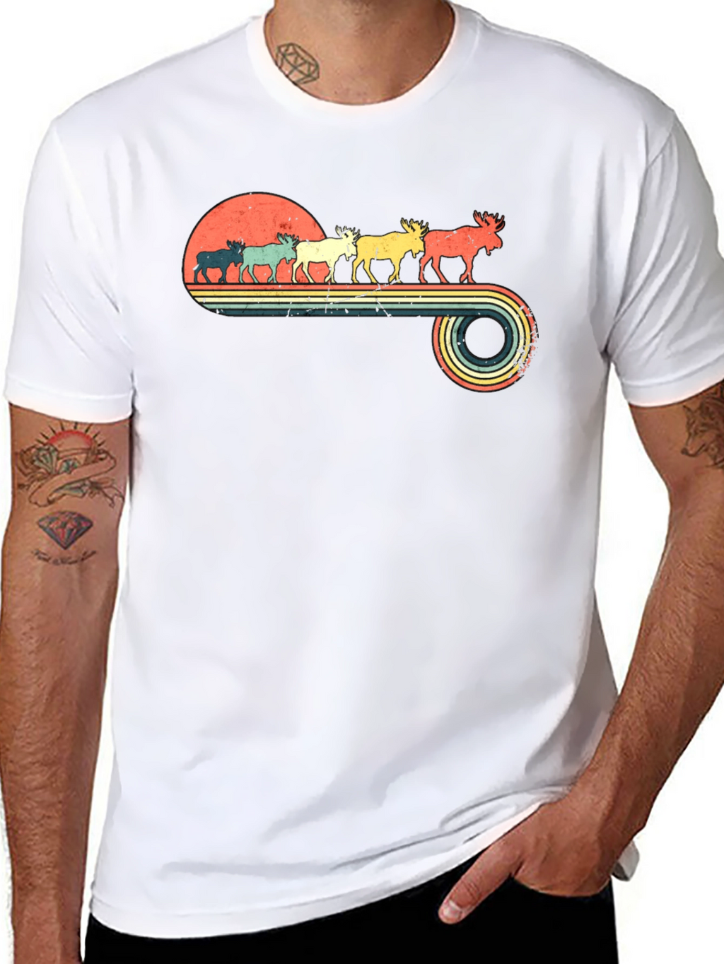 Retro Moose Sunset Graphic T-Shirt
