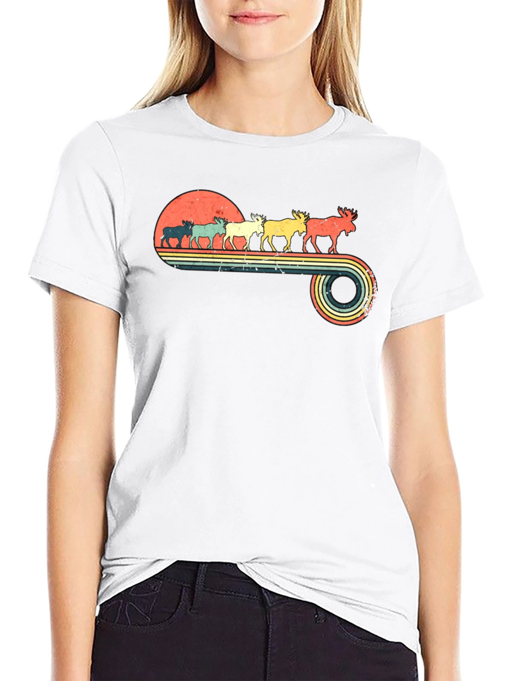 Retro Moose Sunset Graphic T-Shirt