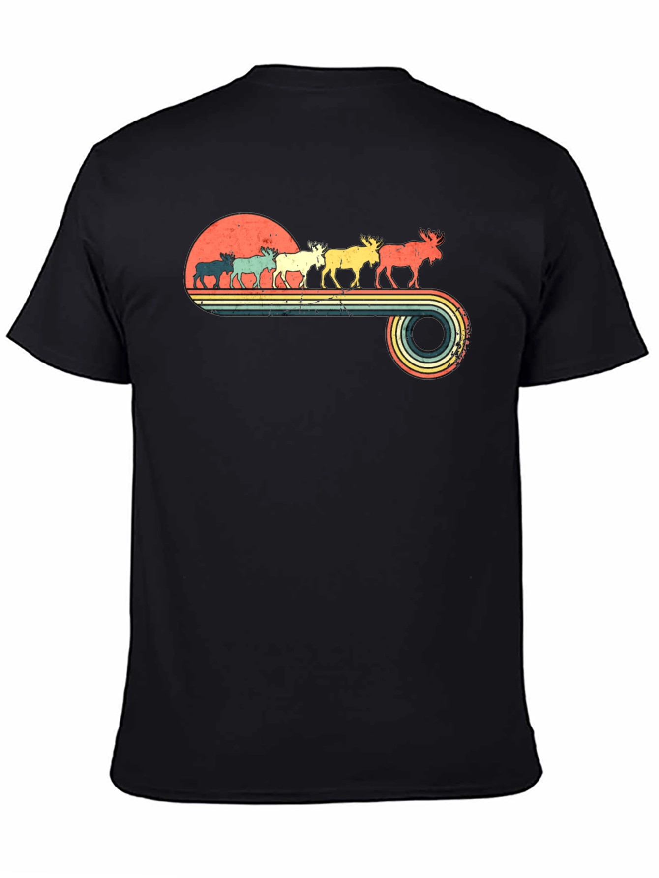 Retro Moose Sunset Graphic T-Shirt
