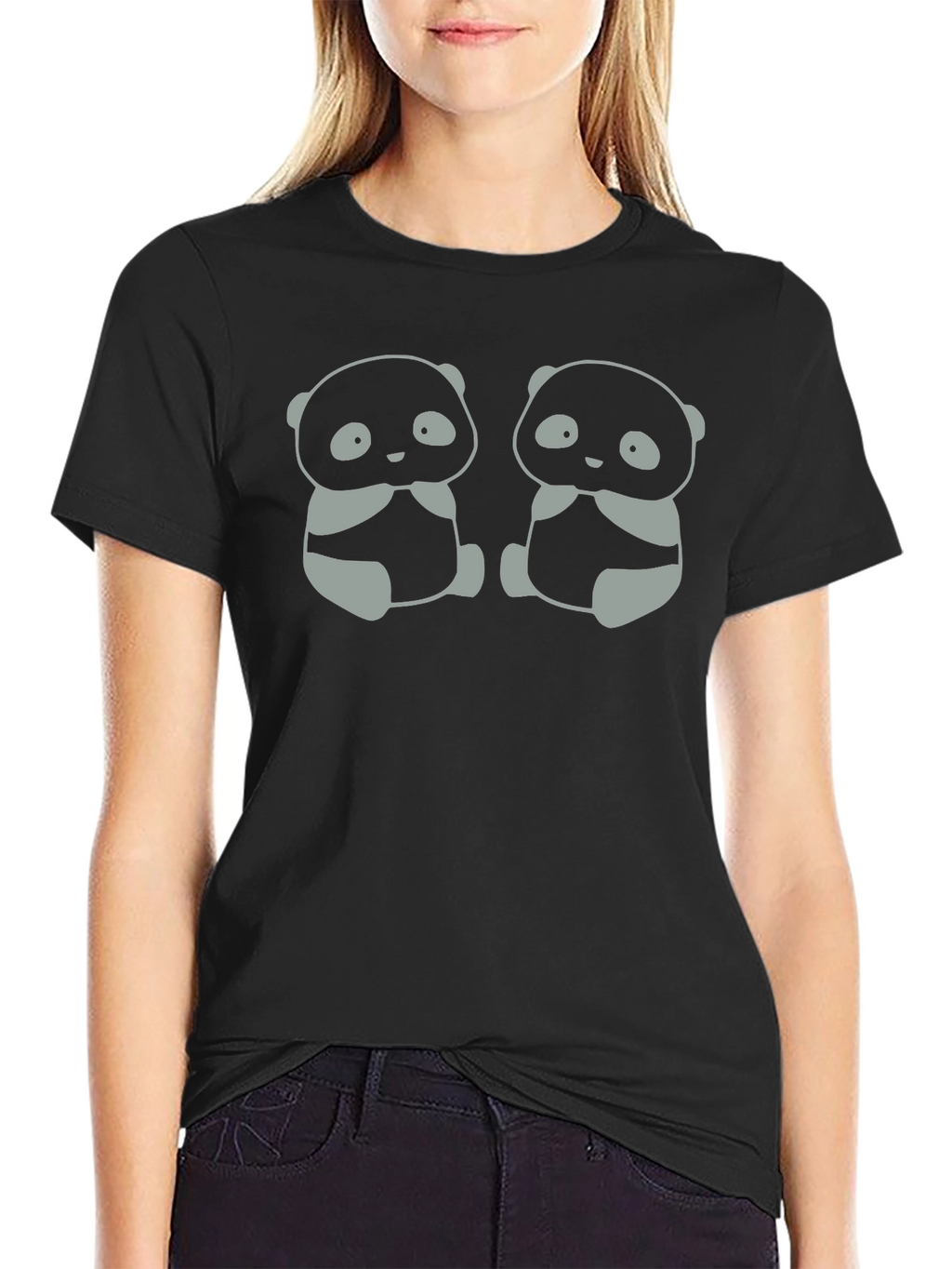 Cute Panda Bear Graphic Tee - Black Cotton T-Shirt