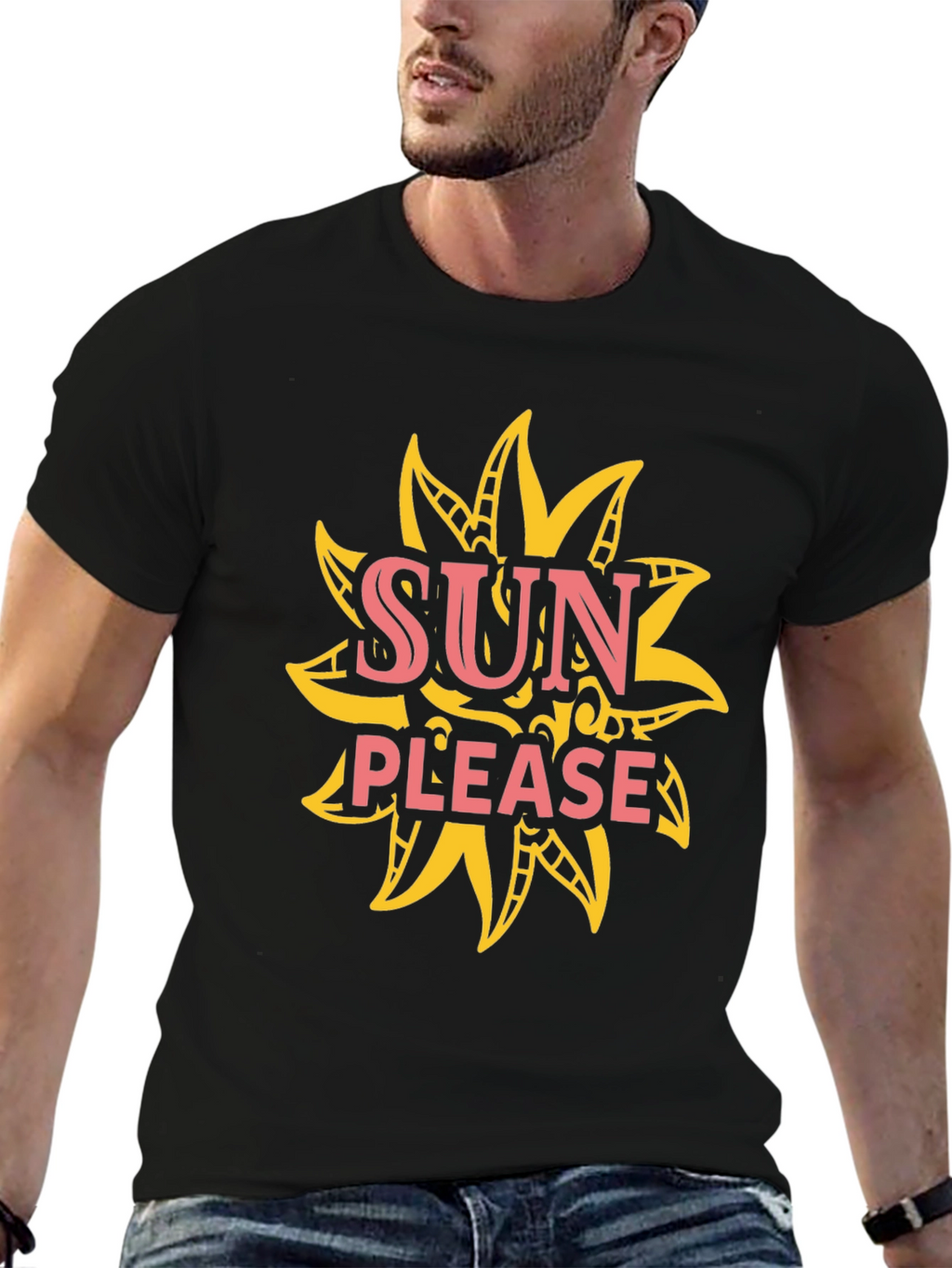 Sun Please Graphic Tee - Black Cotton T-Shirt