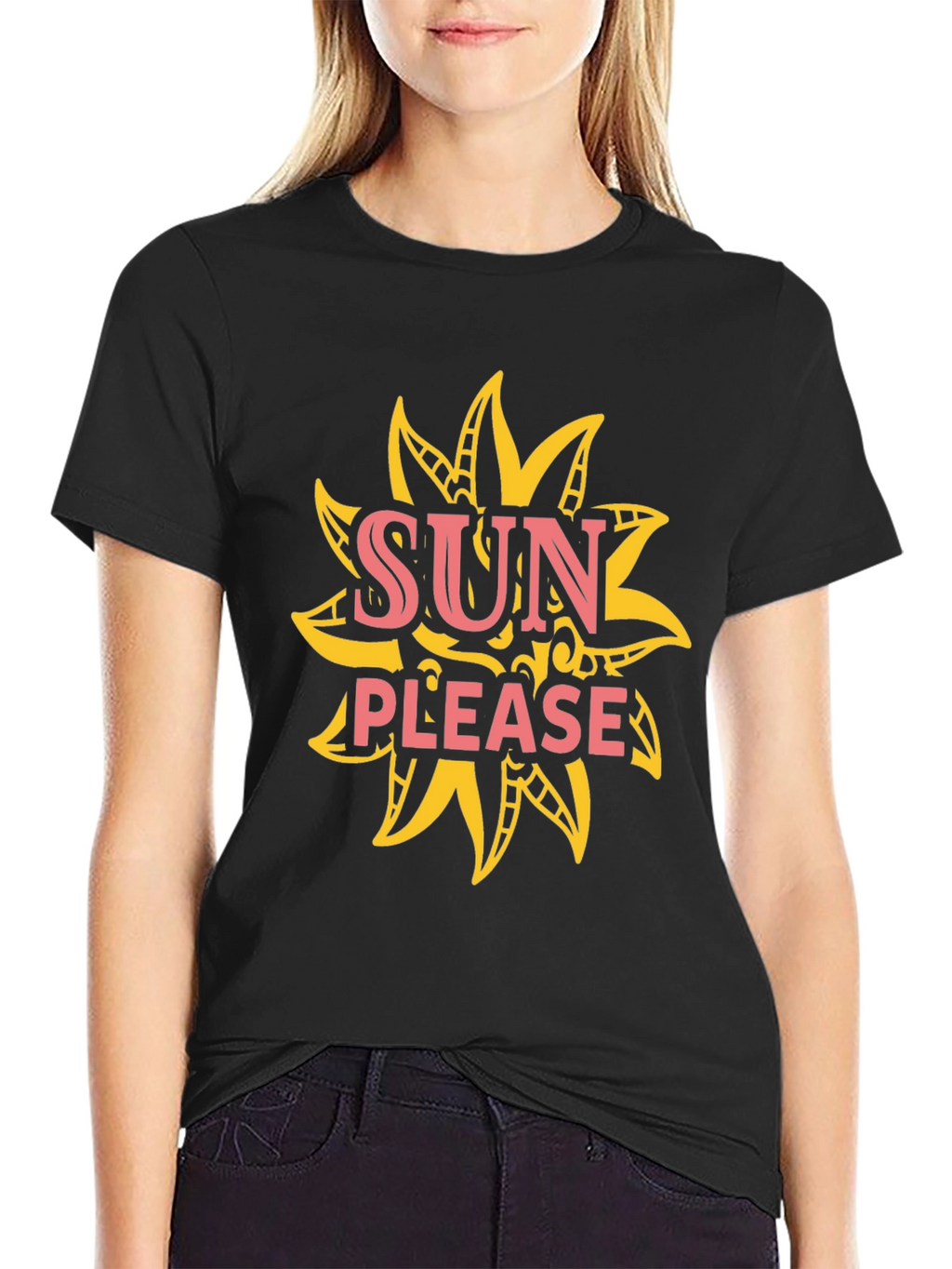 Sun Please Graphic Tee - Black Cotton T-Shirt