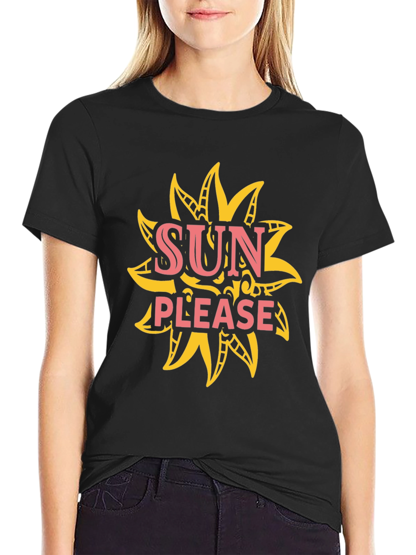 Sun Please Graphic Tee - Black Cotton T-Shirt