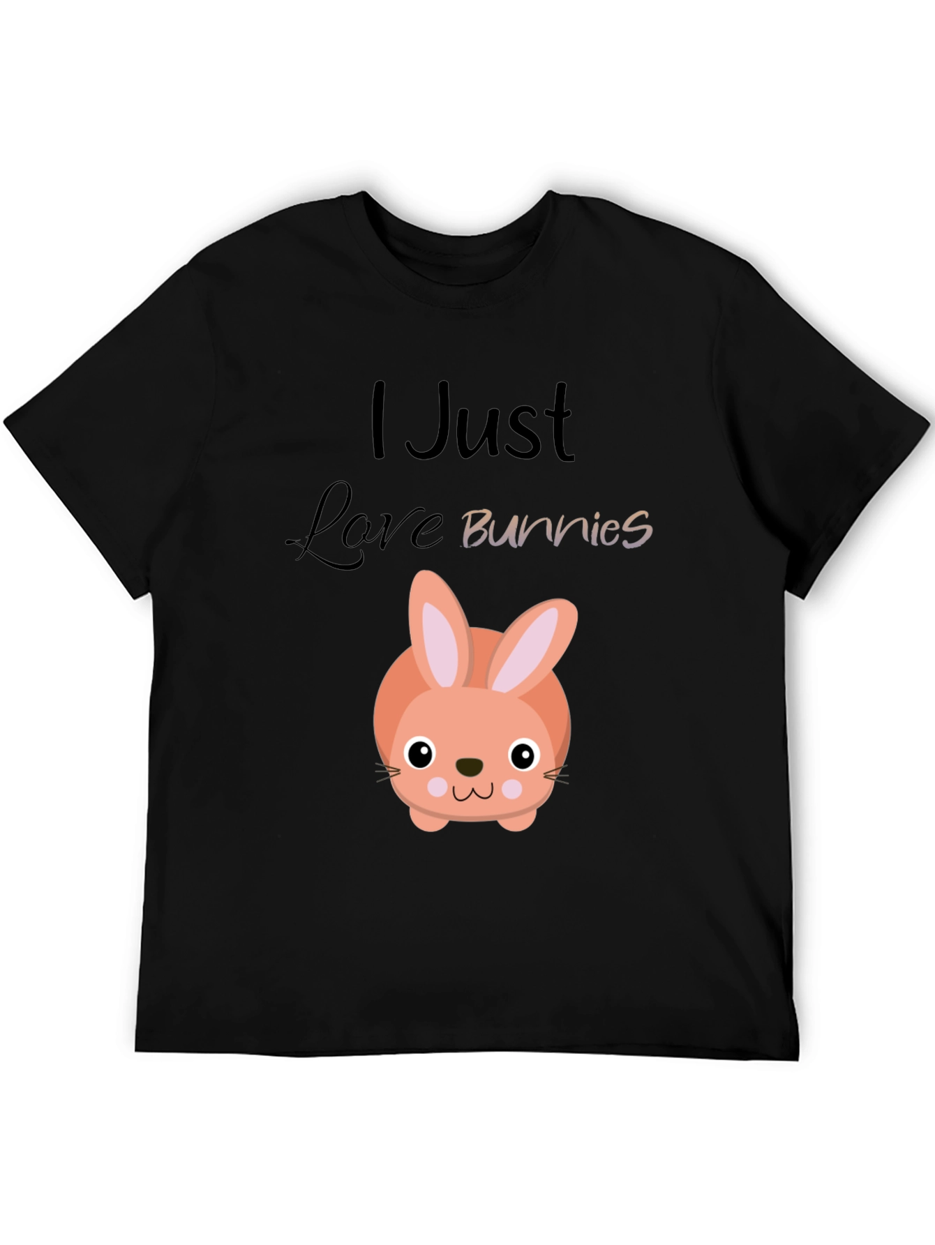 Cute Bunny Graphic Tee - I Just Love Bunnies Black T-Shirt