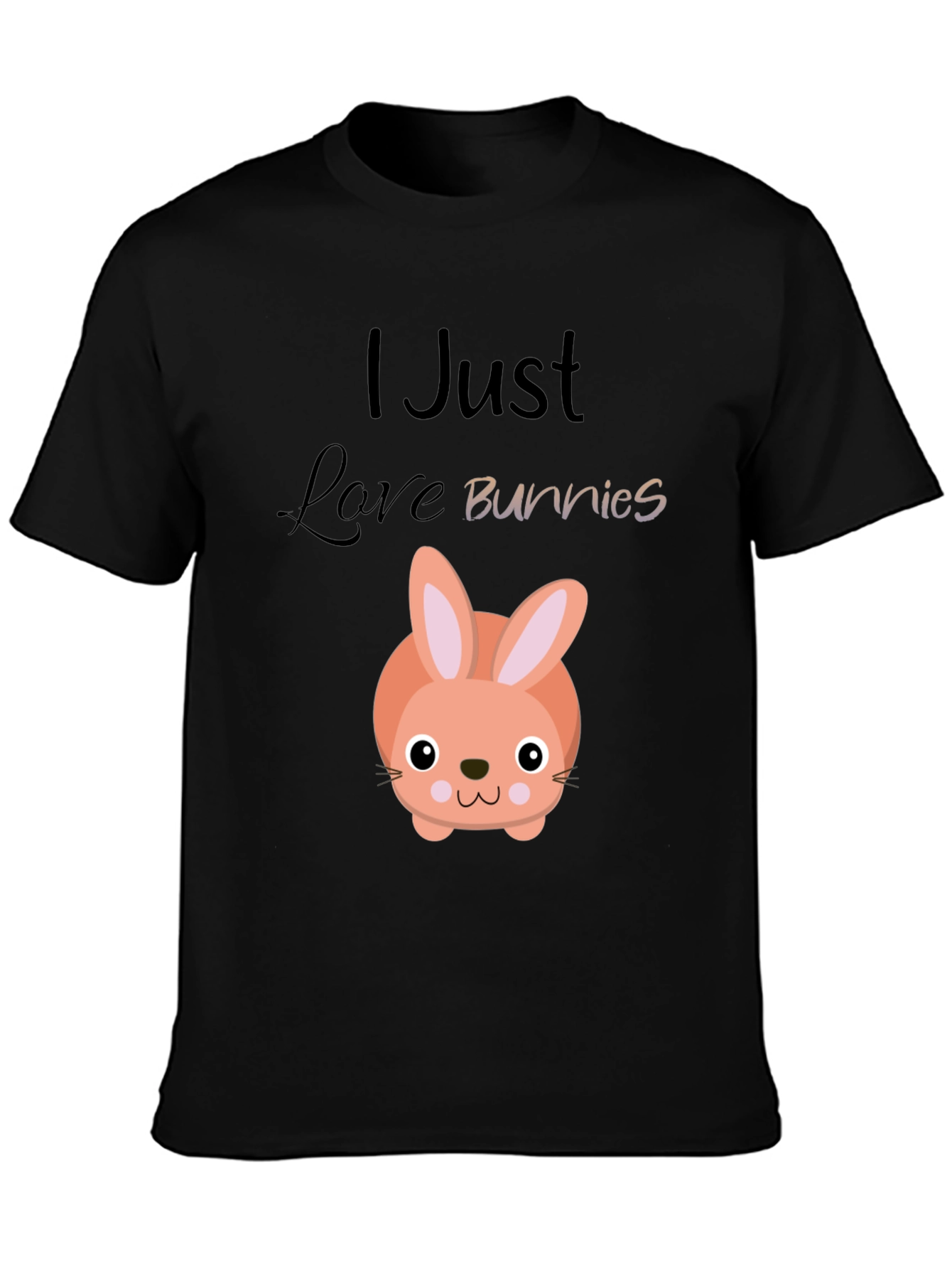 Cute Bunny Graphic Tee - I Just Love Bunnies Black T-Shirt