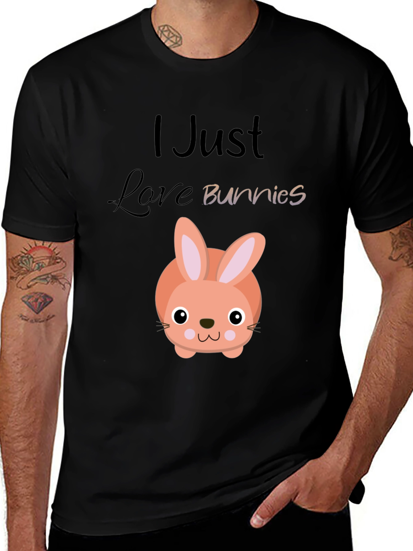 Cute Bunny Graphic Tee - I Just Love Bunnies Black T-Shirt
