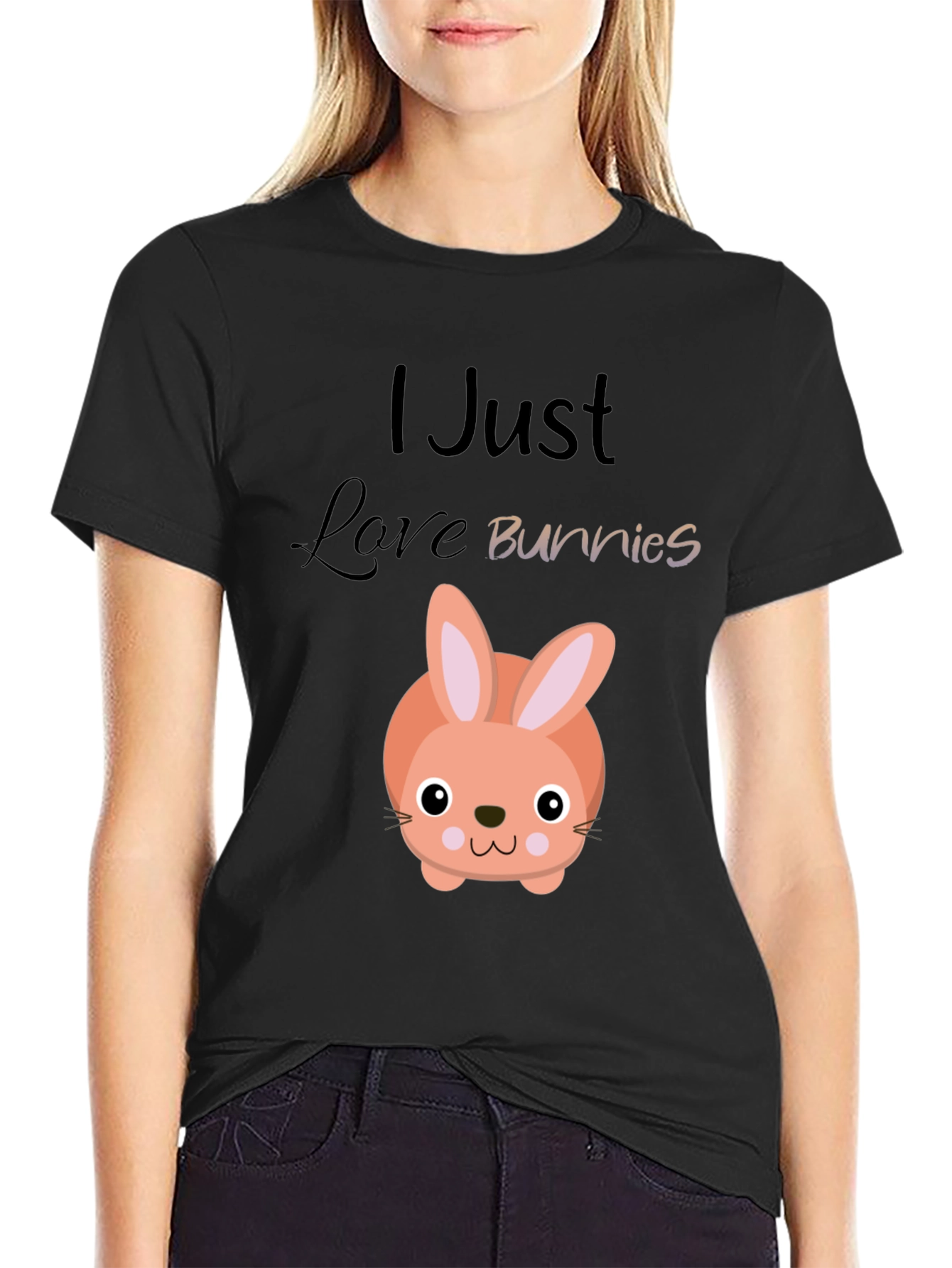 Cute Bunny Graphic Tee - I Just Love Bunnies Black T-Shirt
