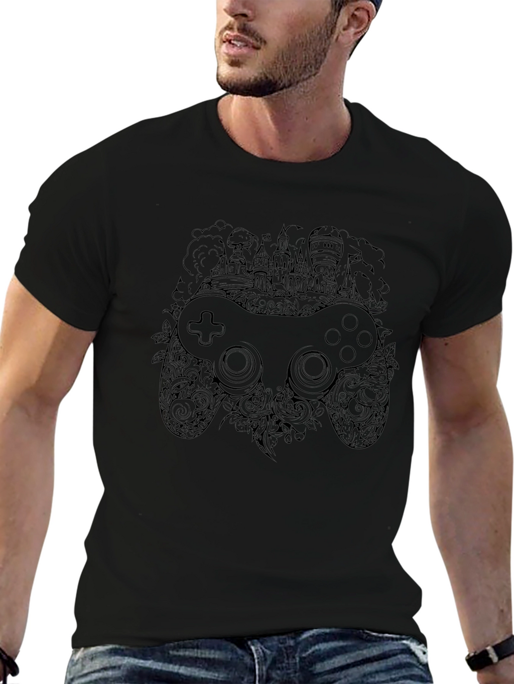 Gaming Controller Castle Black T-Shirt