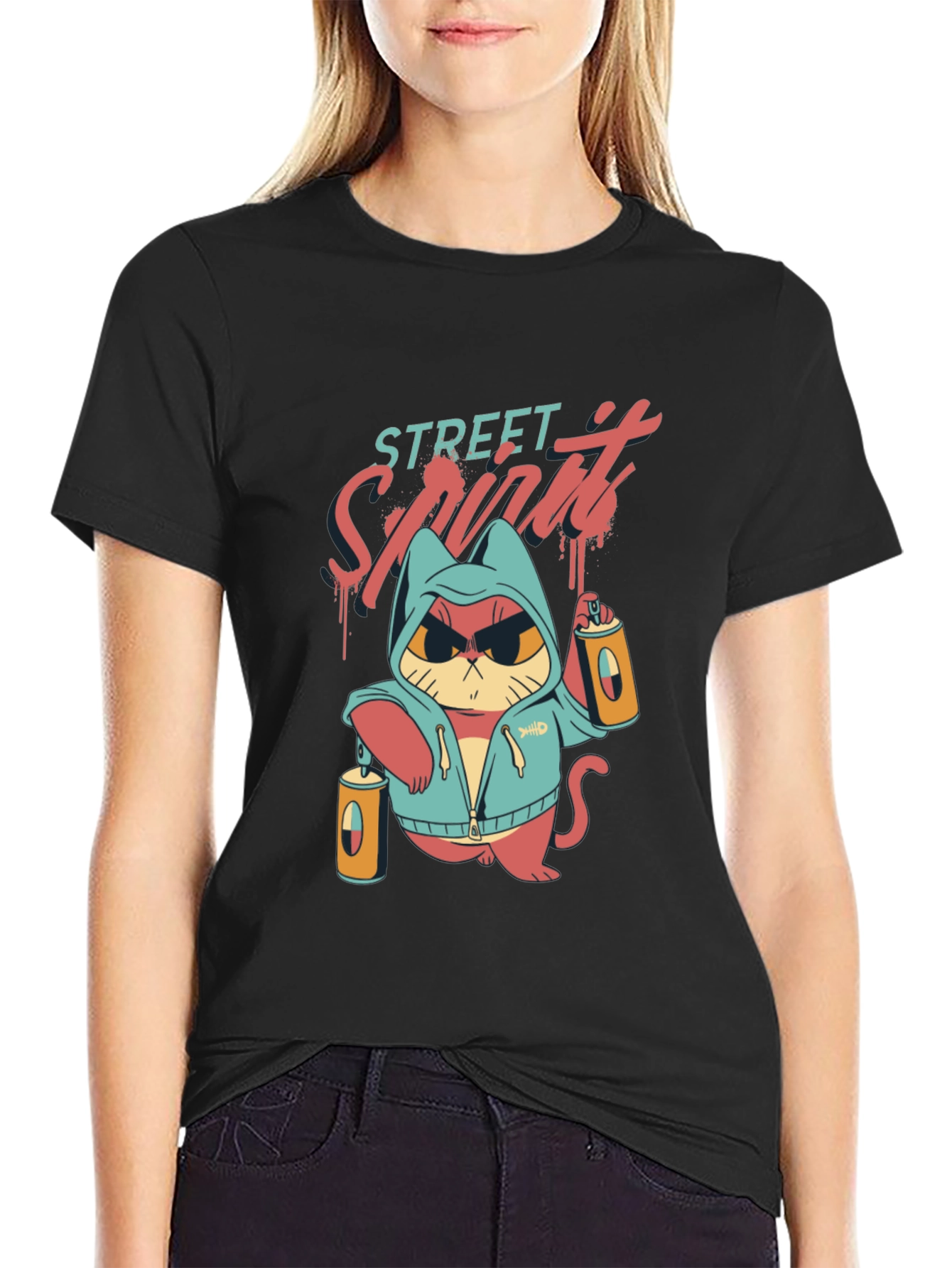 Street Spirit Cat Graphic T-Shirt