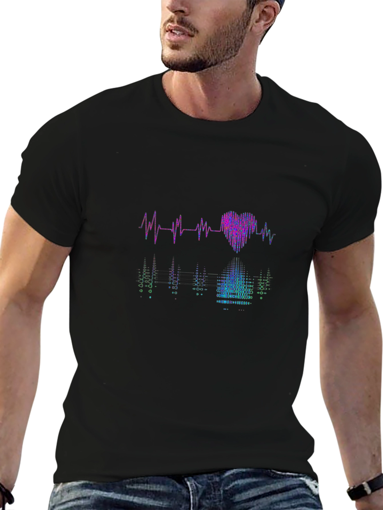 Heartbeat Heart Reflection Graphic Tee - Black