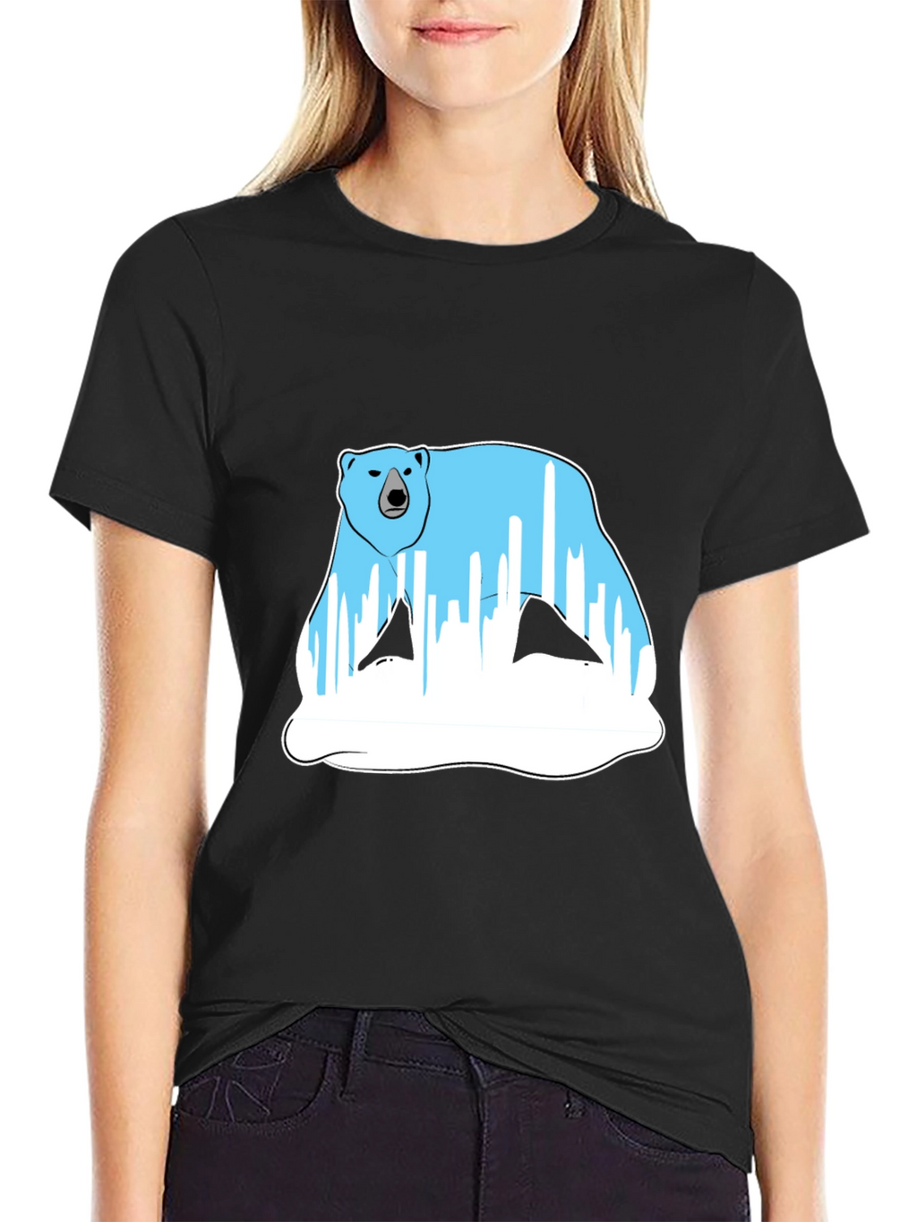 Polar Bear Graphic Tee - Black Cotton Blend