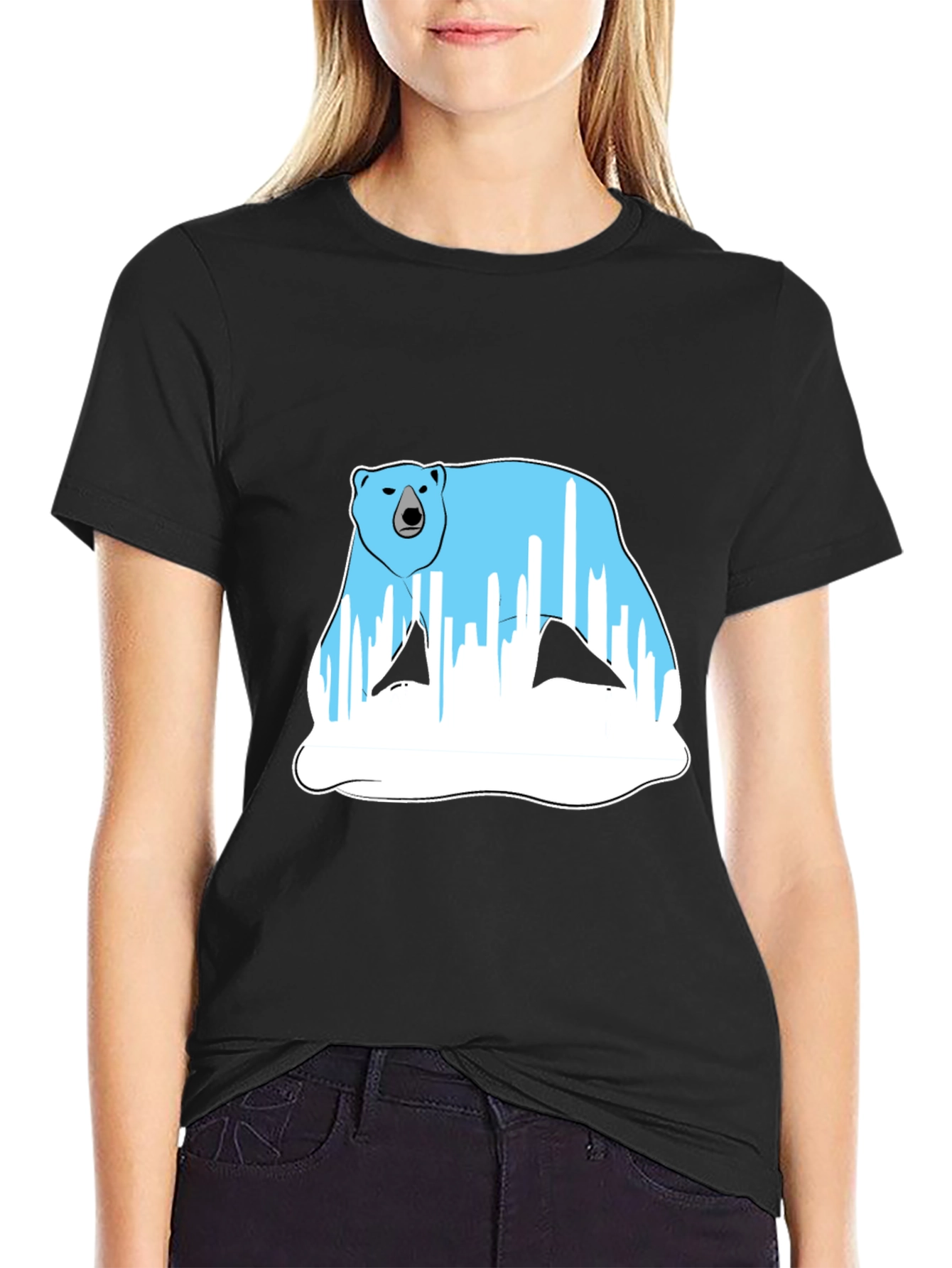 Polar Bear Graphic Tee - Black Cotton Blend