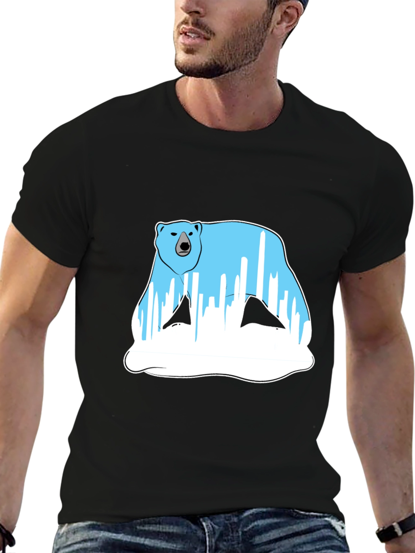 Polar Bear Graphic Tee - Black Cotton Blend