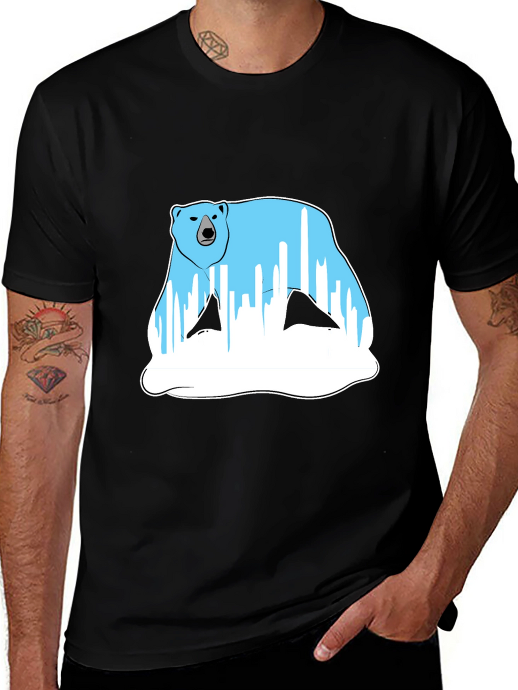 Polar Bear Graphic Tee - Black Cotton Blend