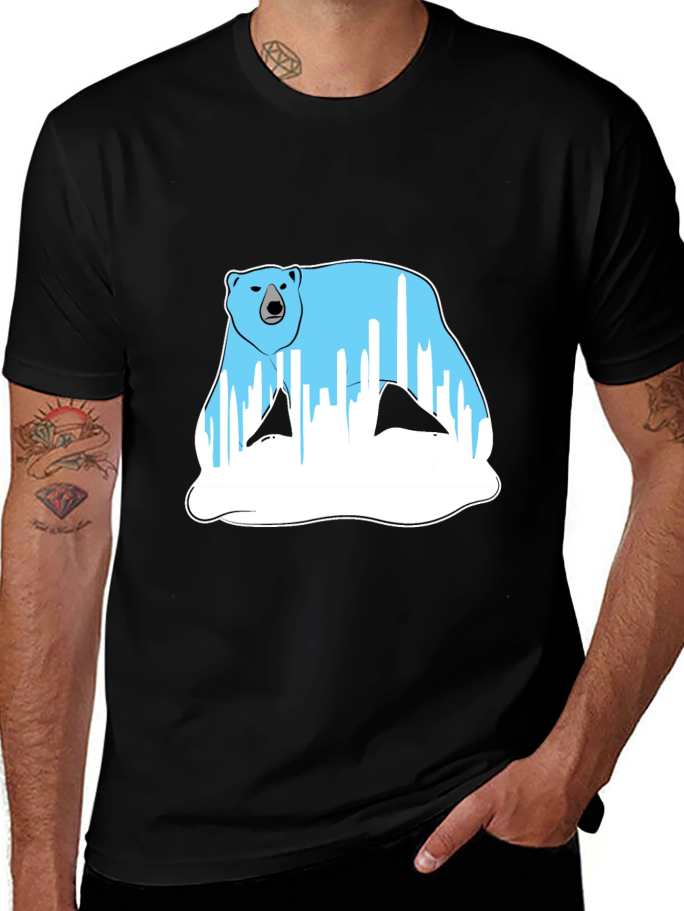 Polar Bear Graphic Tee - Black Cotton Blend