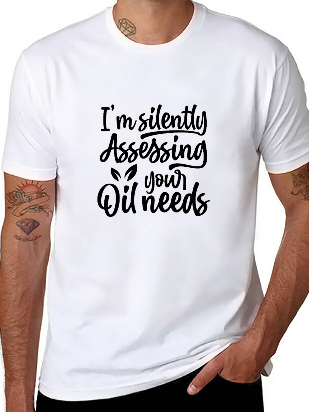 Silently Assessing Oil Needs Black T-Shirt