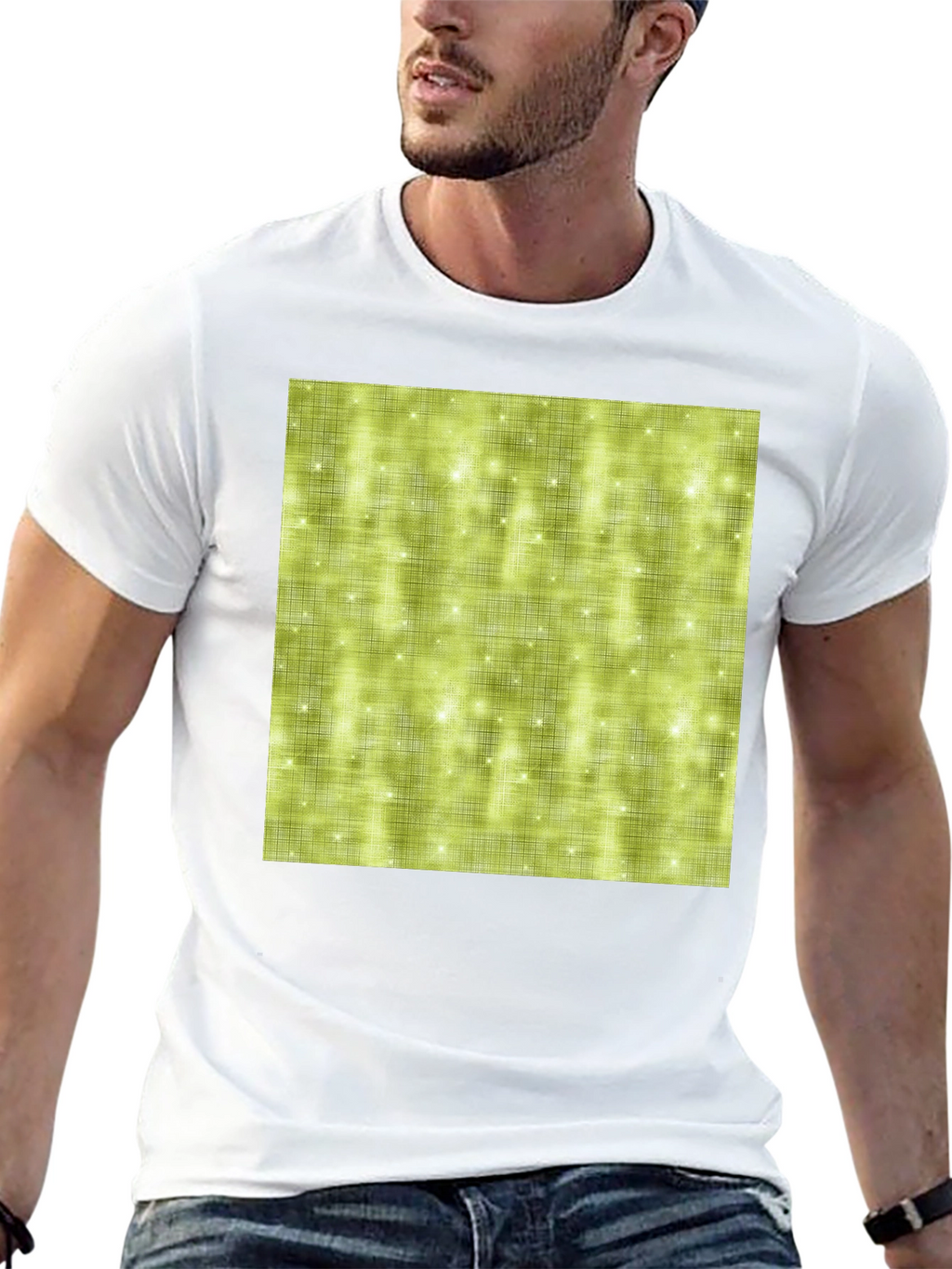 Olive Green Sparkle Pattern Crewneck T-Shirt