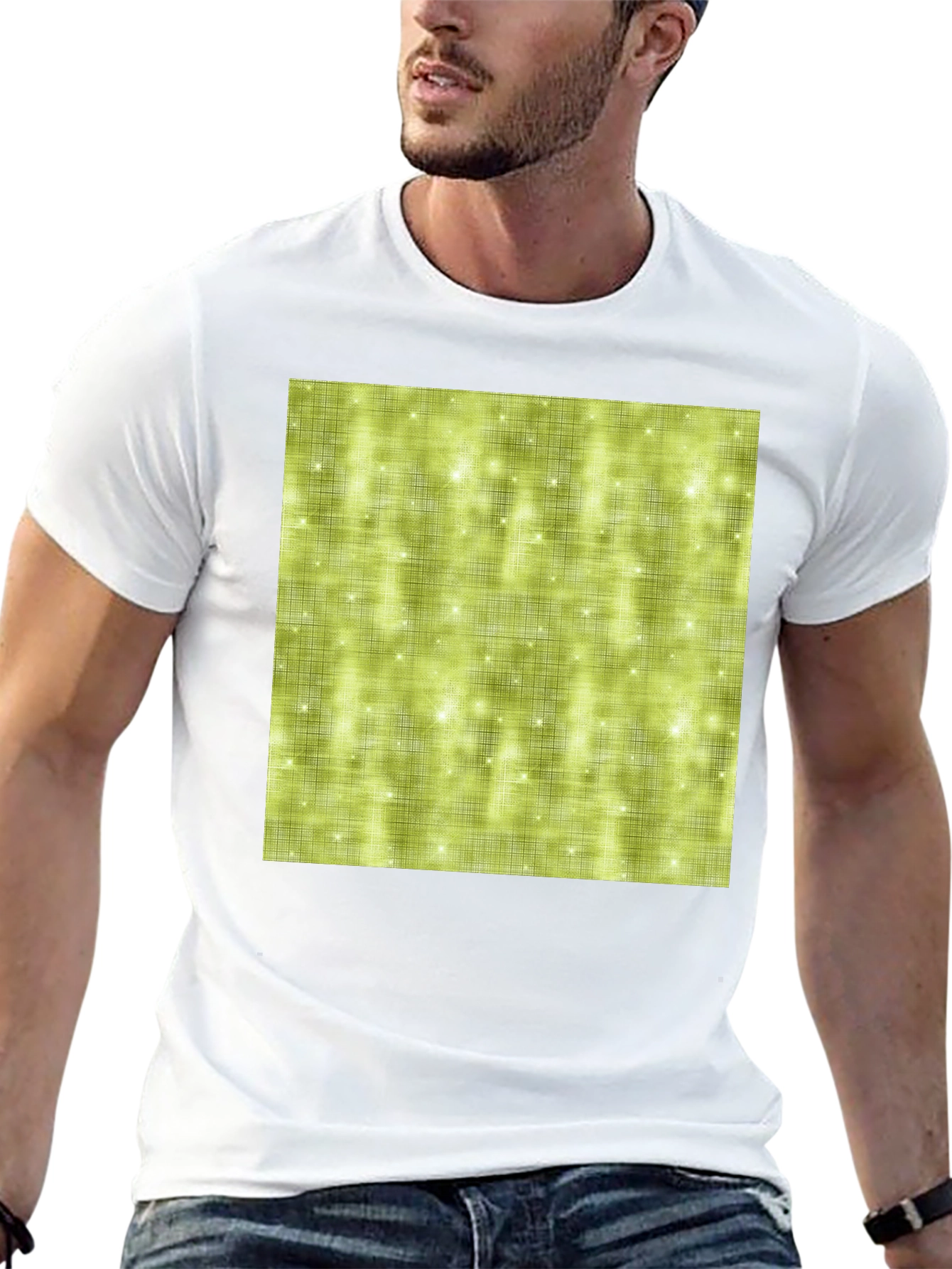 Olive Green Sparkle Pattern Crewneck T-Shirt