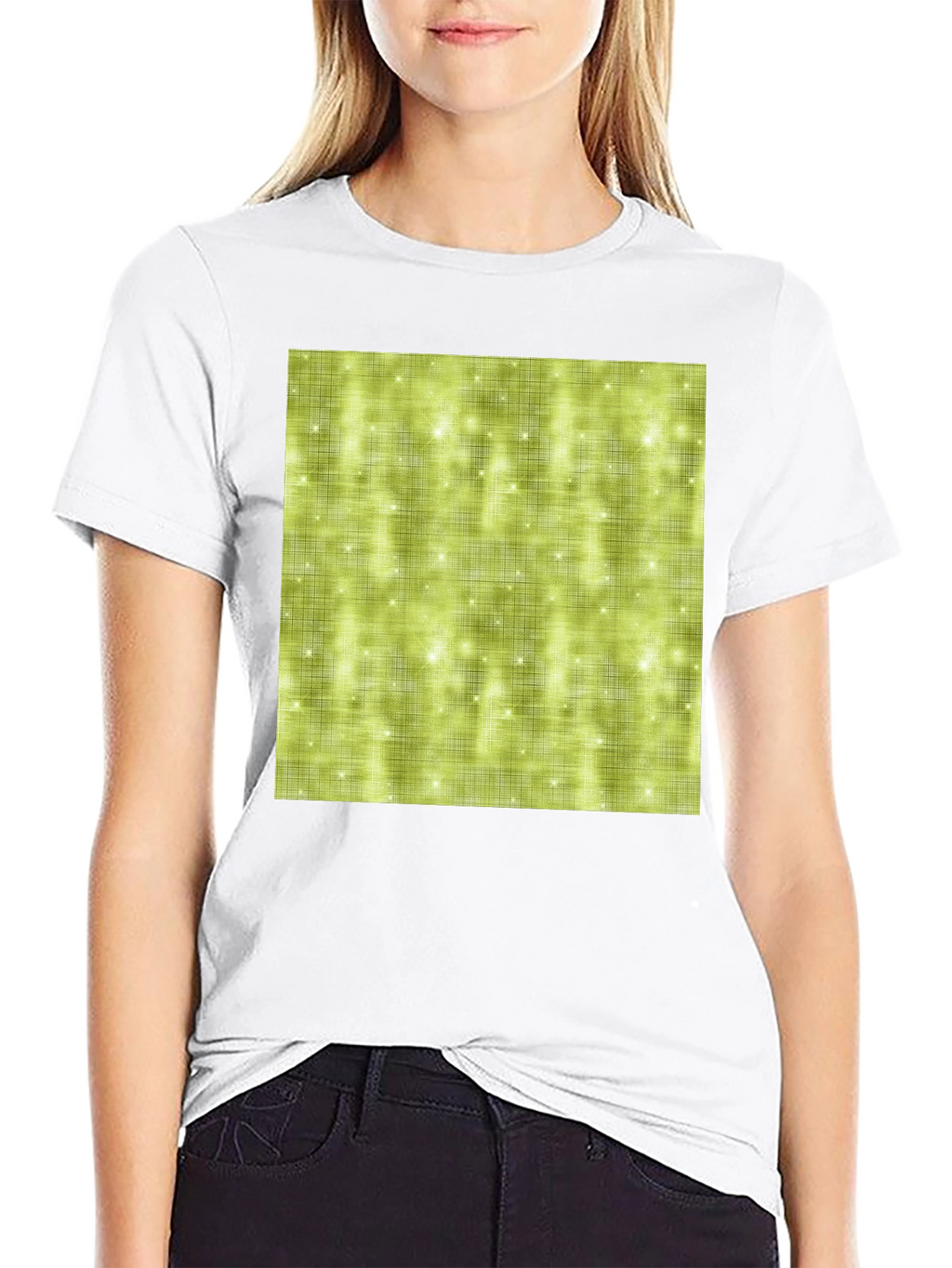 Olive Green Sparkle Pattern Crewneck T-Shirt