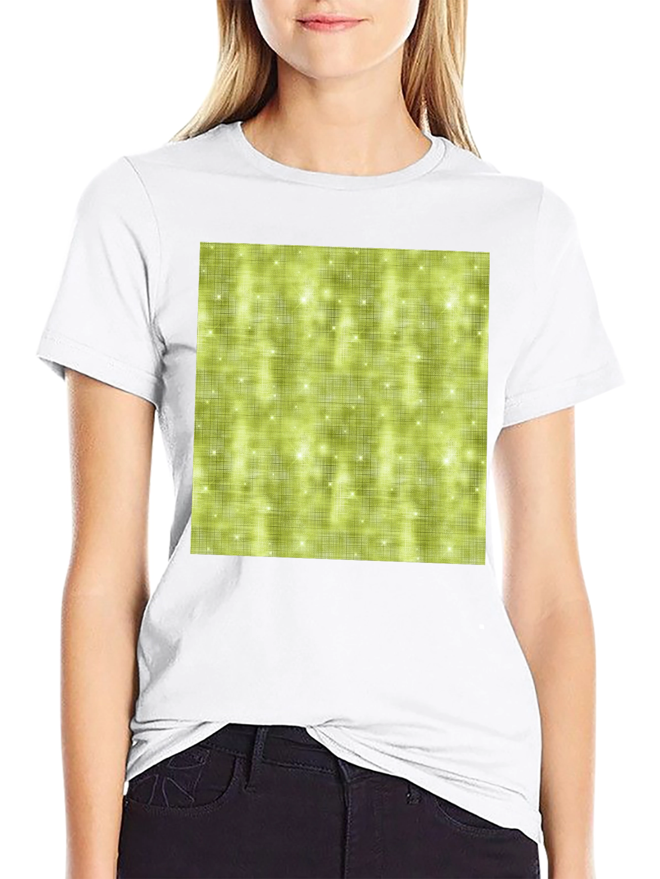 Olive Green Sparkle Pattern Crewneck T-Shirt
