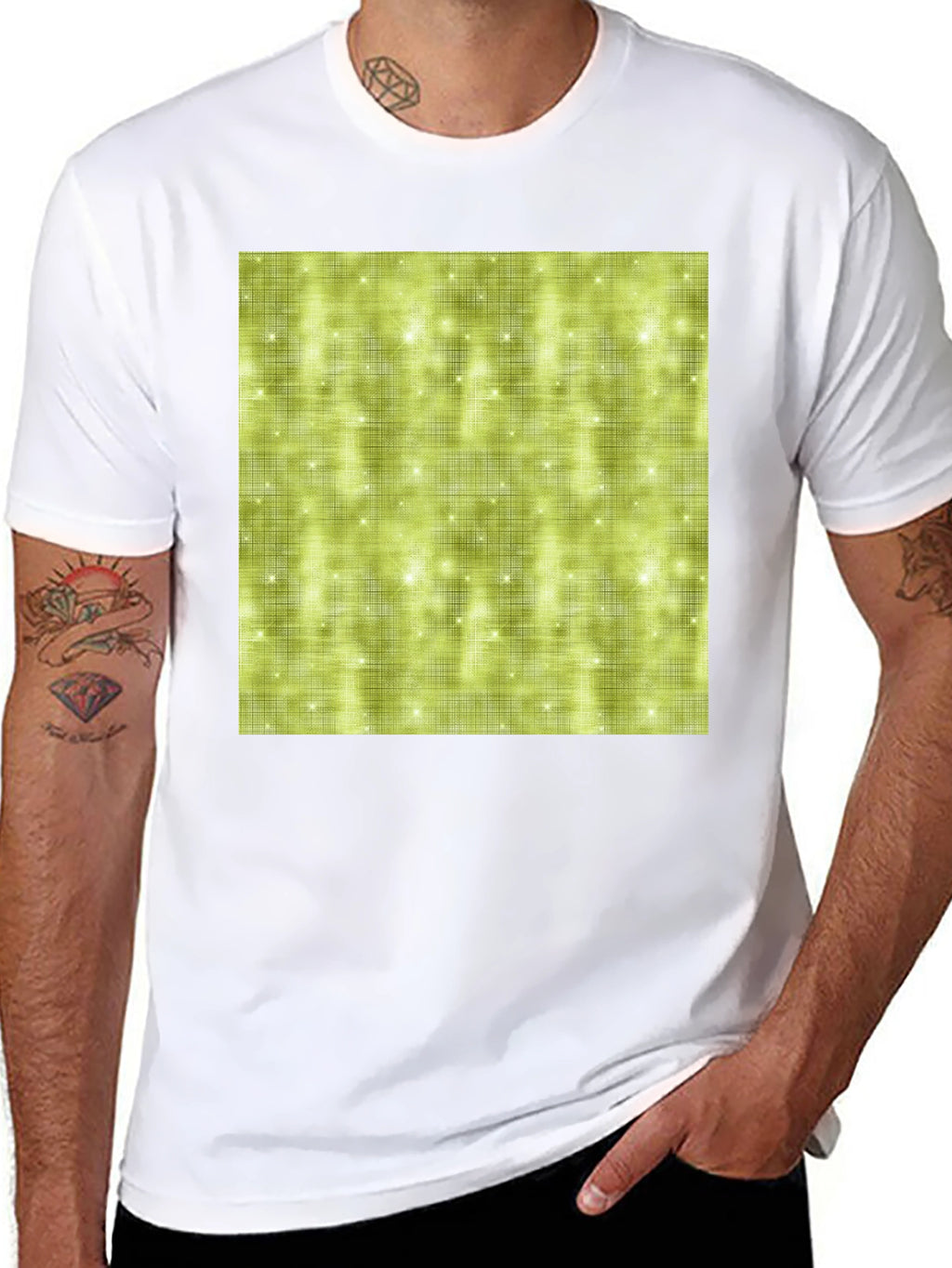 Olive Green Sparkle Pattern Crewneck T-Shirt