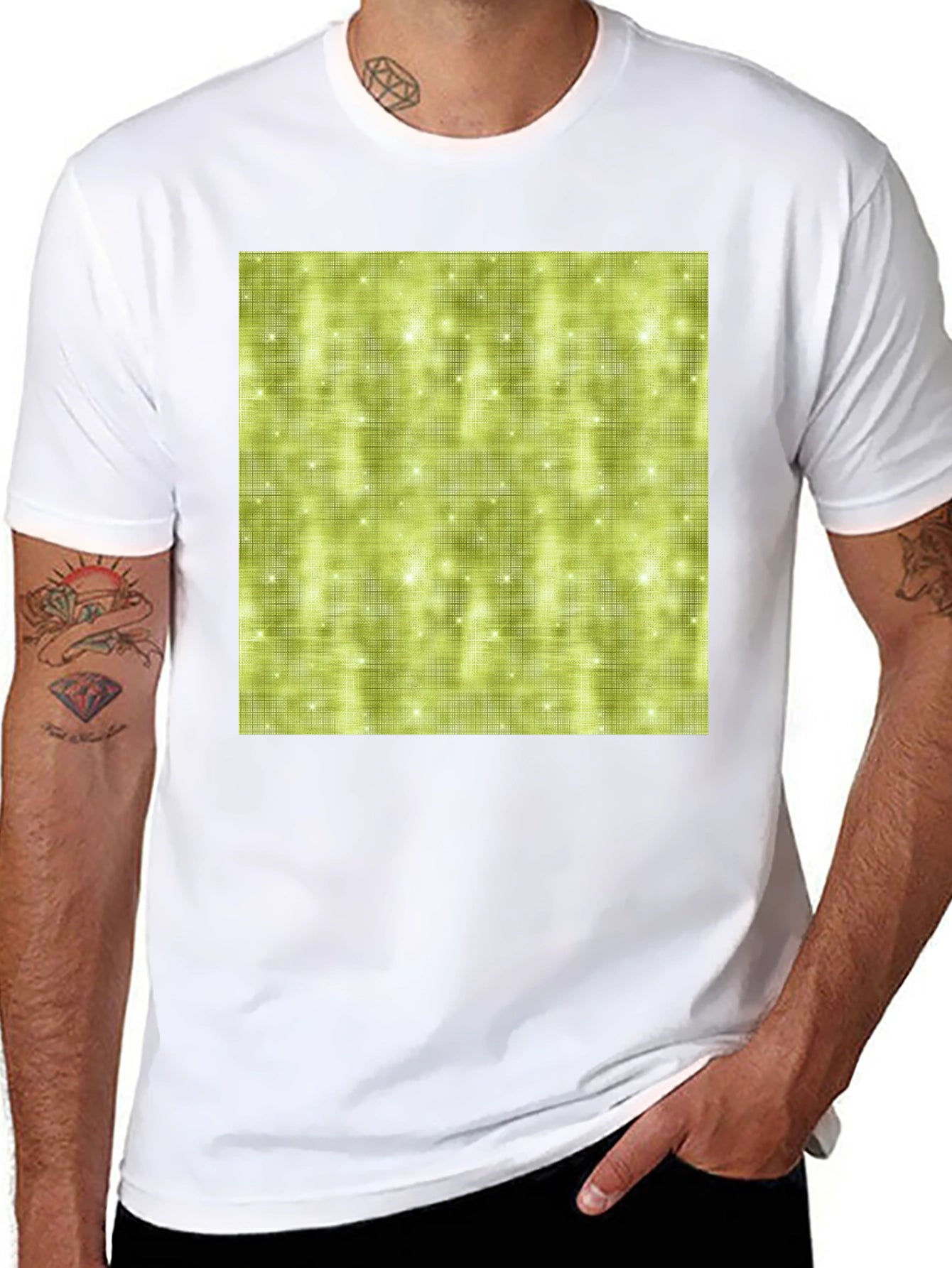 Olive Green Sparkle Pattern Crewneck T-Shirt