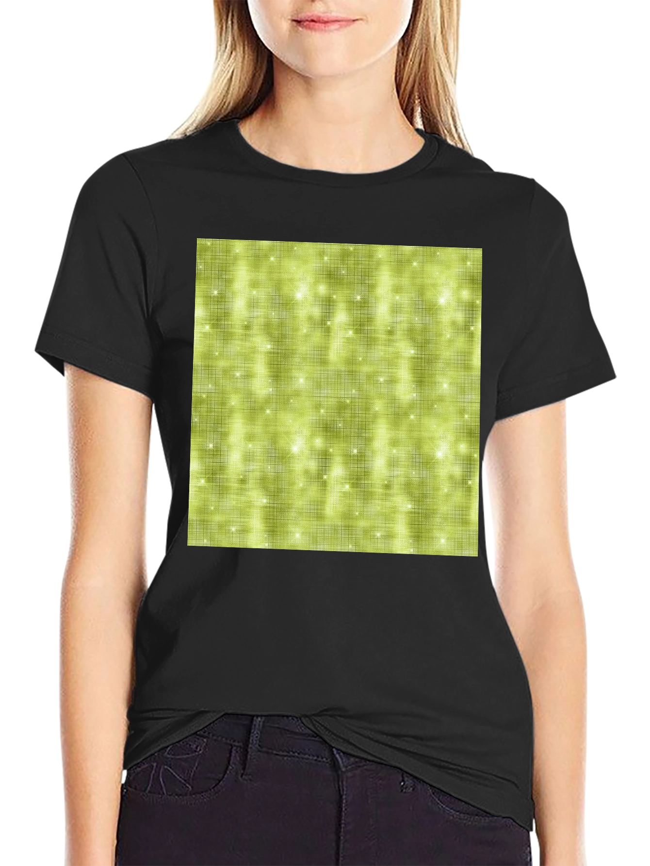 Olive Green Sparkle Pattern Crewneck T-Shirt