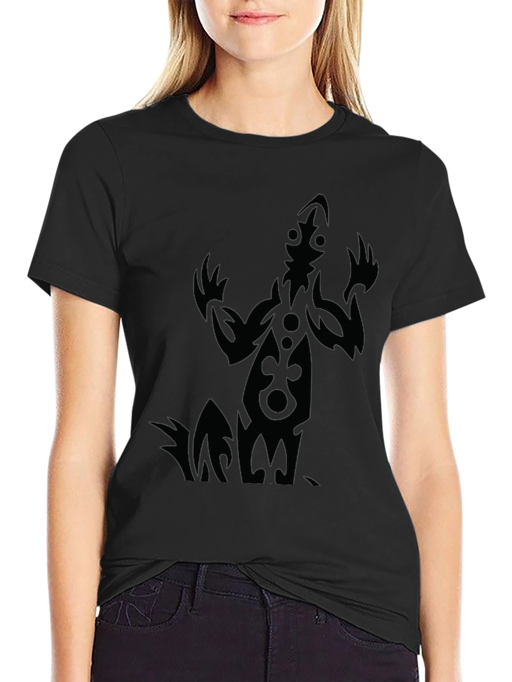 Tribal Figure Graphic Tee - Black Cotton