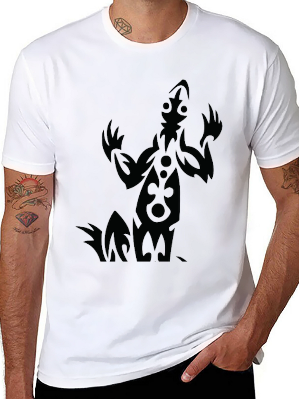 Tribal Figure Graphic Tee - Black Cotton