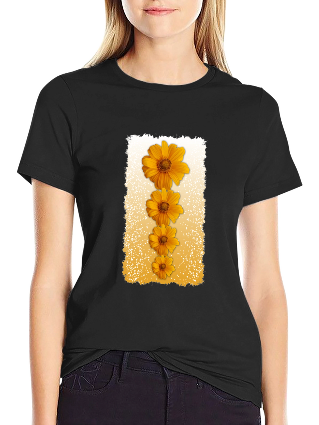 Floral Cascade Black T-Shirt