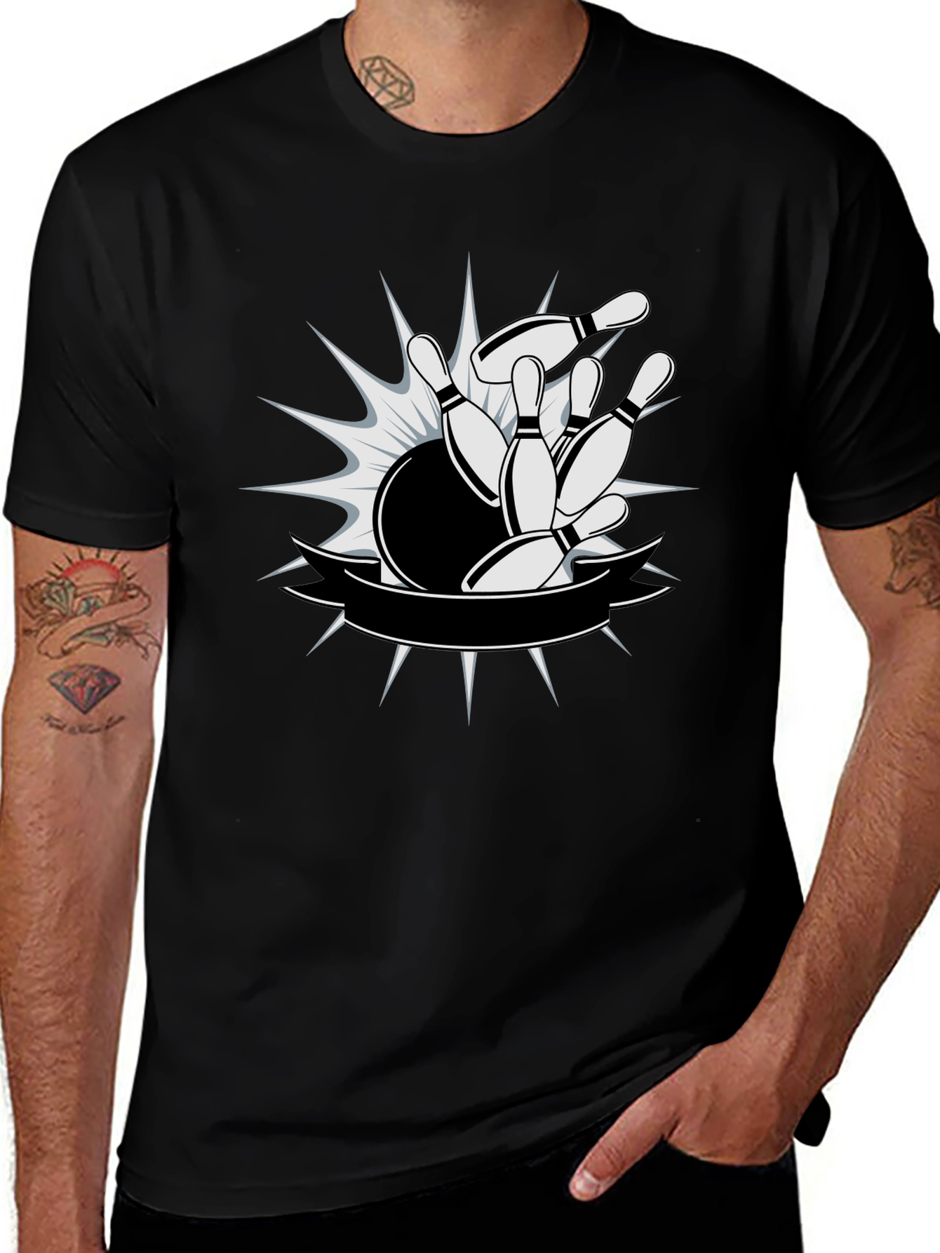 Bowling Strike Graphic T-Shirt - Mens Black Tee