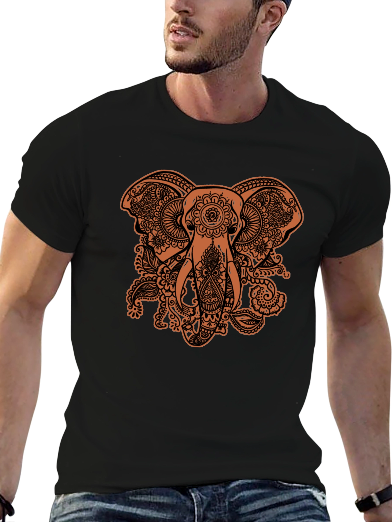Elephant Paisley Graphic Tee - Black